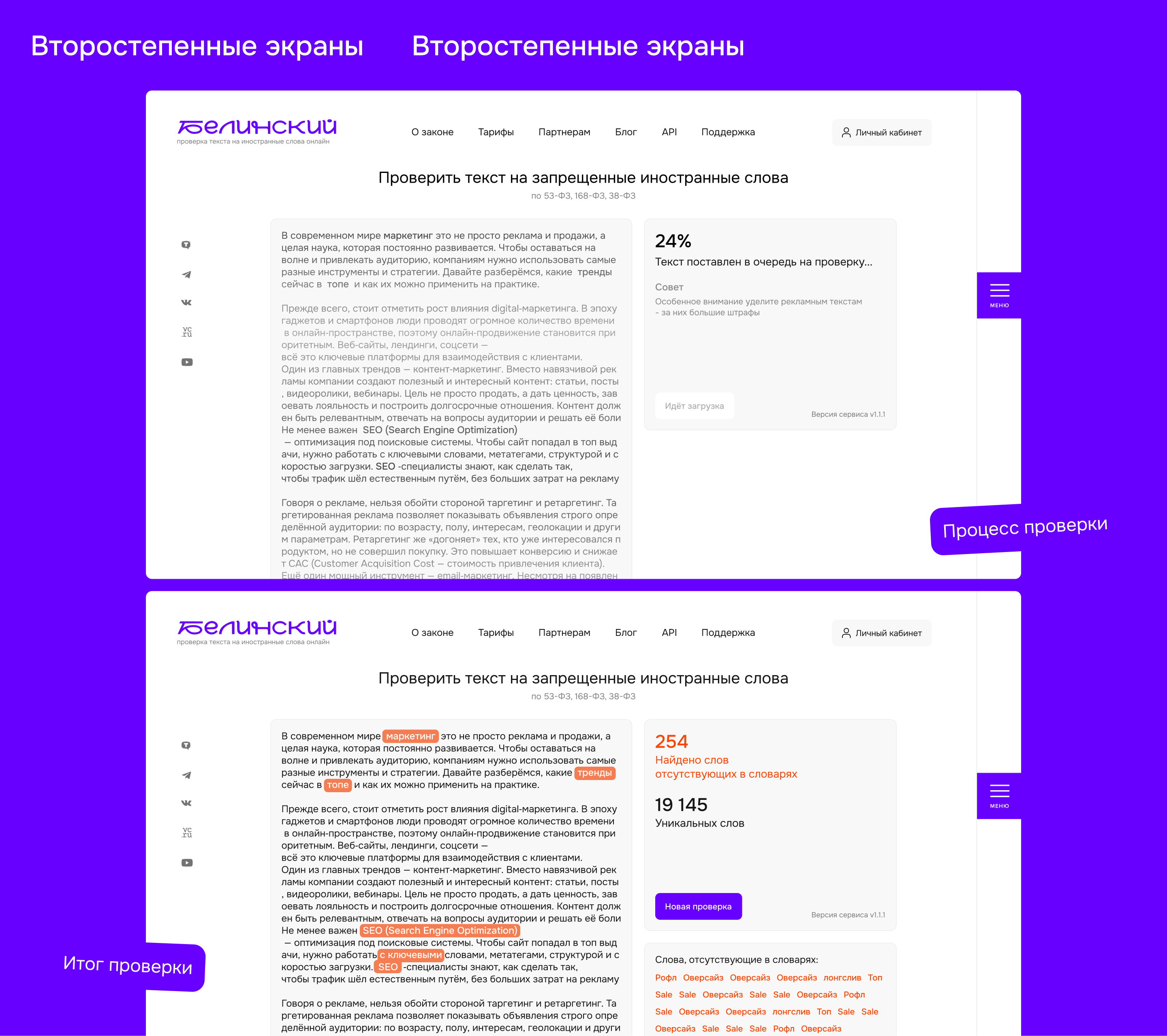 Сайт "Белинский" сервис для проверки текста — Изображение №6 — Интерфейсы, Графика на Dprofile