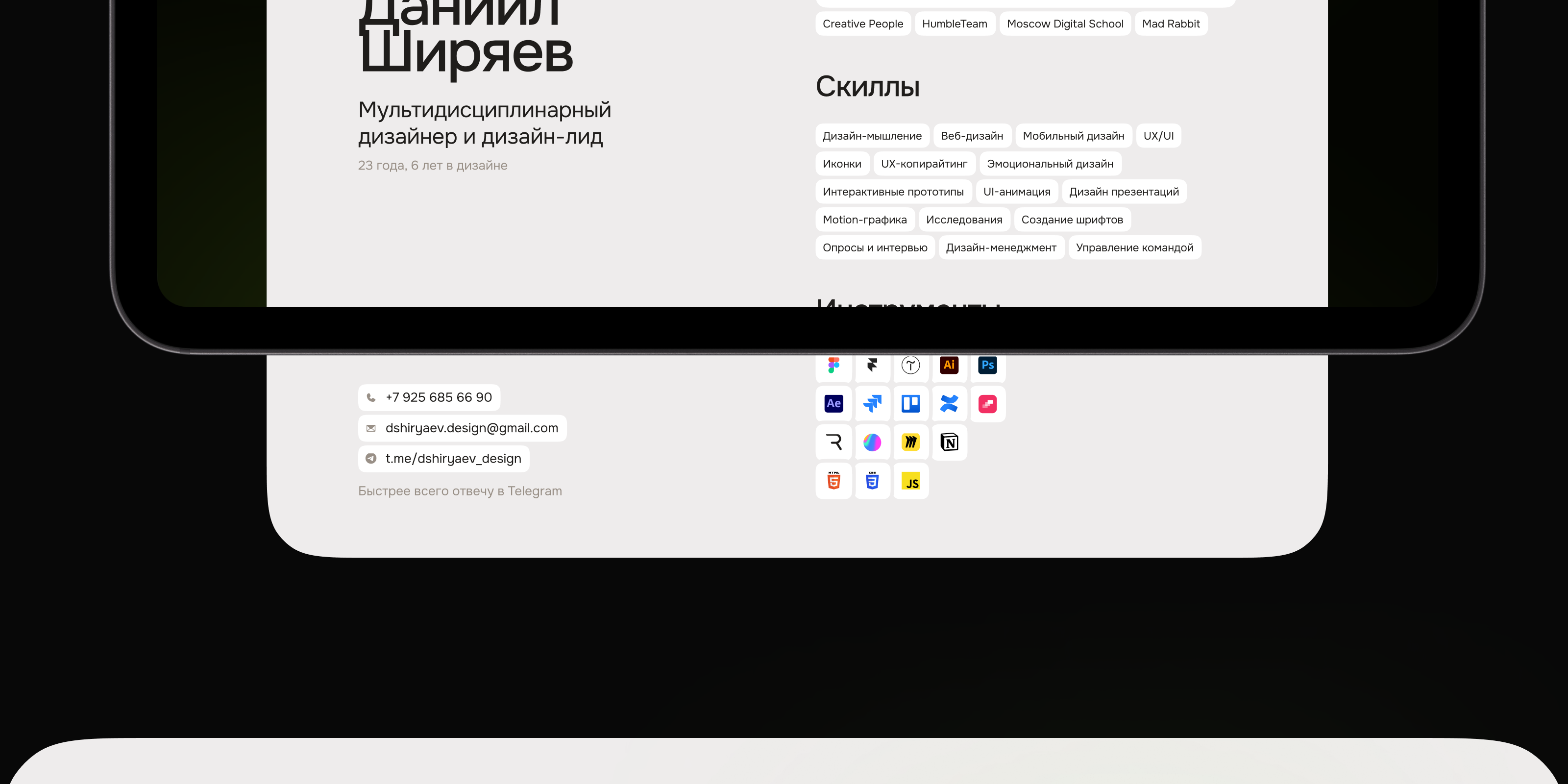 🎨 Личный сайт-портфолио · Даня Ширяев — Изображение №20 — Интерфейсы, Брендинг на Dprofile