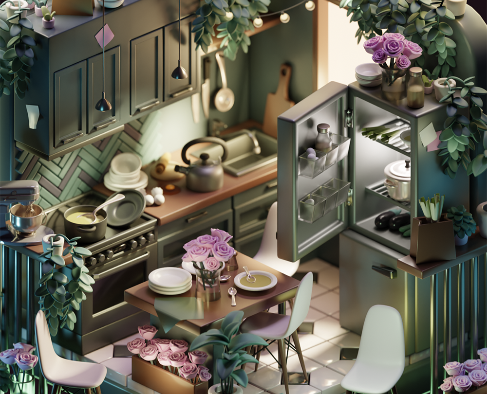 Isometric kitchen — Иллюстрация, 3D на Dprofile