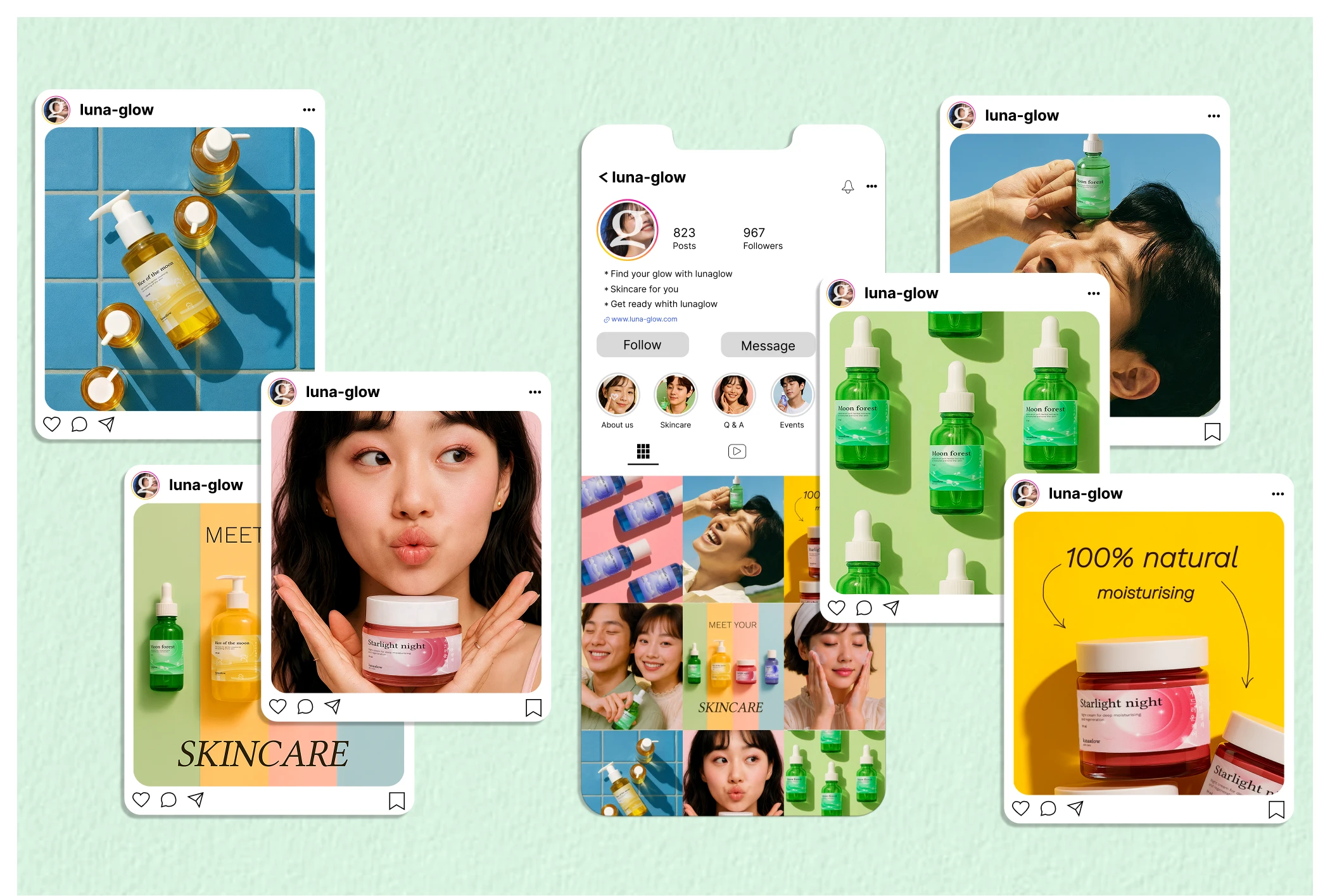 LunaGlow |Бренд уходовой косметики — Изображение №10 — Брендинг, Иллюстрация на Dprofile
