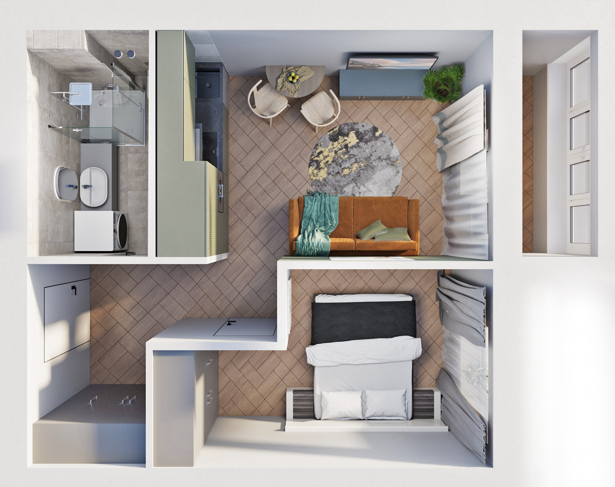 Визуализация - квартира 34 м² — Изображение №9 — 3D на Dprofile