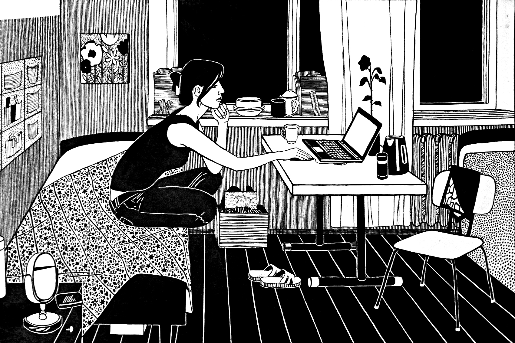 Черно-белая графика "В общежитии" — Изображение №4 — Иллюстрация, Графика на Dprofile