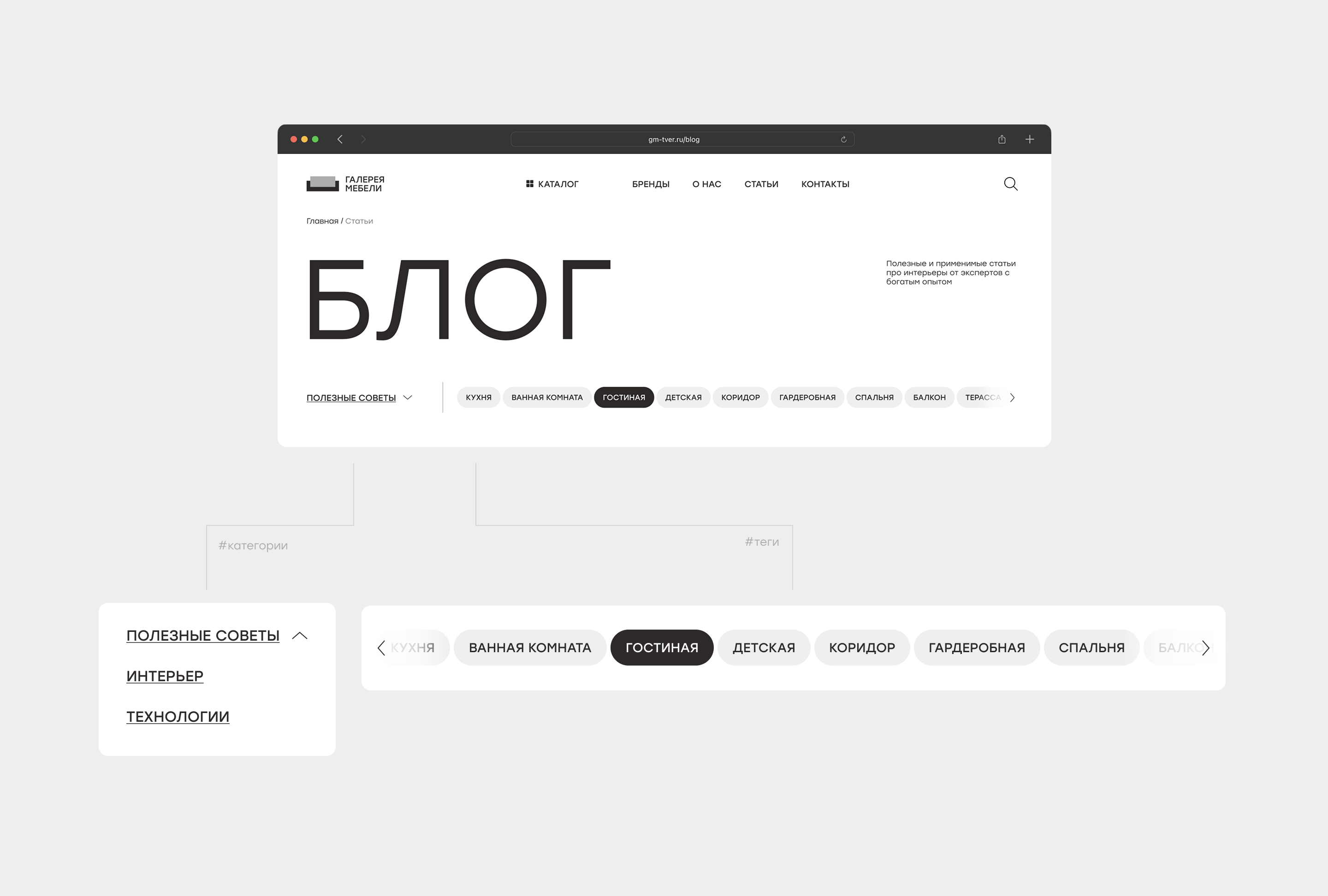 Блог на сайте мебельного центра — Изображение №3 — Интерфейсы на Dprofile