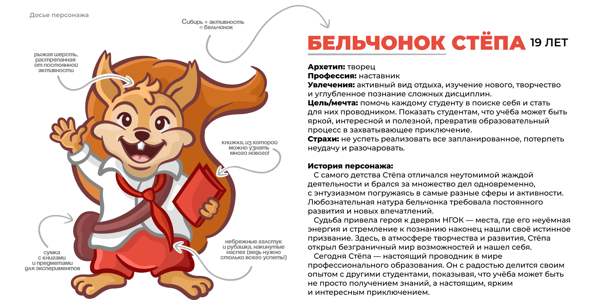 Маскот для колледжа НГОК: Бельчонок Стёпа — Изображение №4 — Брендинг, Иллюстрация на Dprofile