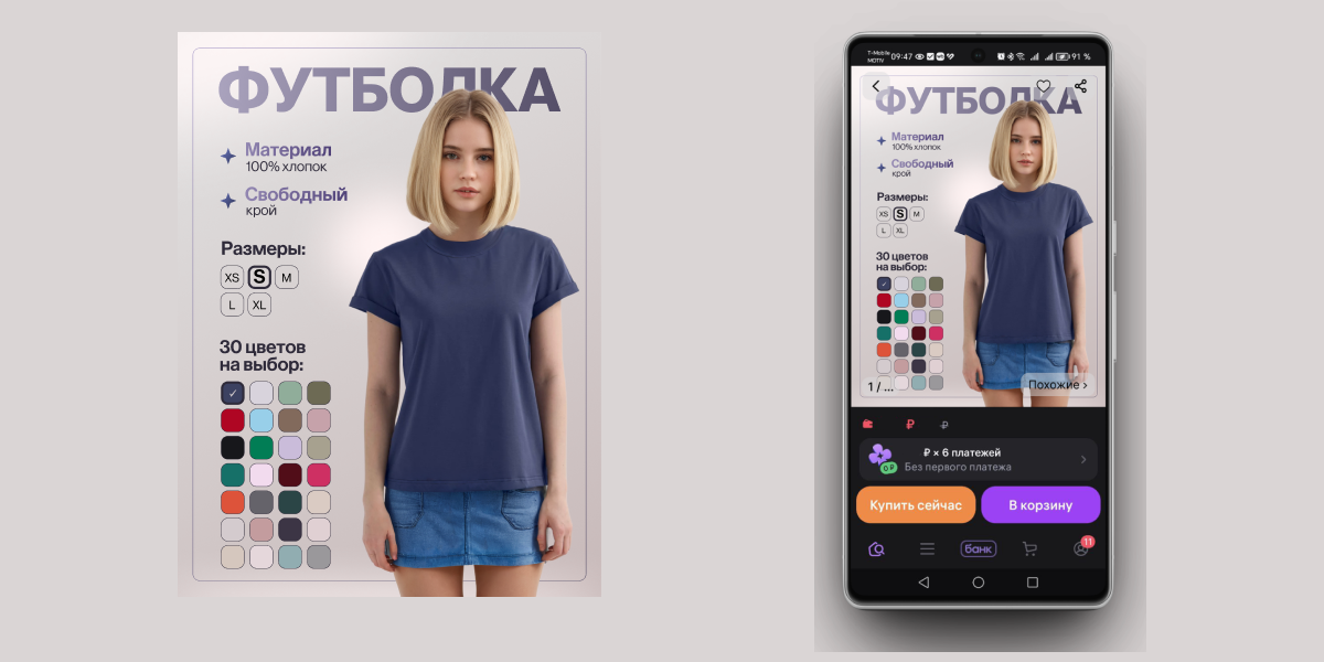 Дизайн карточки для Wildberries.  "Футболка". — Изображение №2 — Графика, Маркетинг на Dprofile