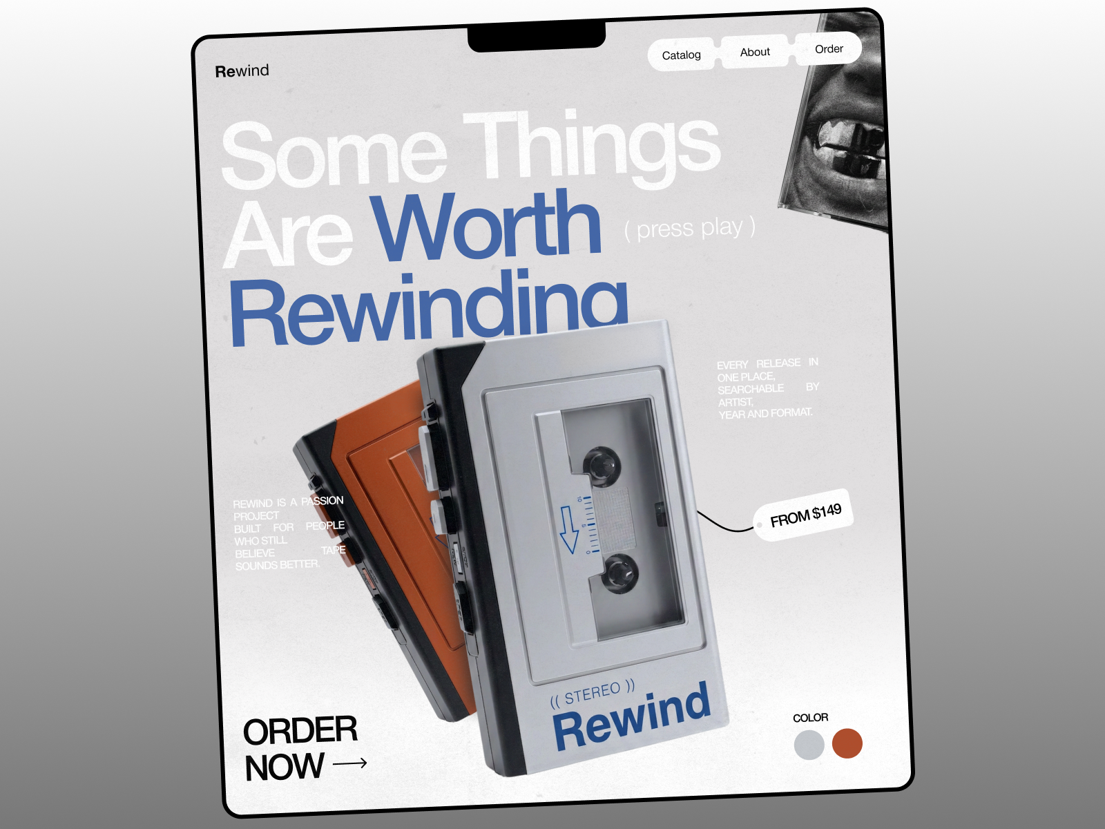 Rewind — Продуктовый лендинг кассетного плеера — Изображение №1 — Интерфейсы, Брендинг на Dprofile
