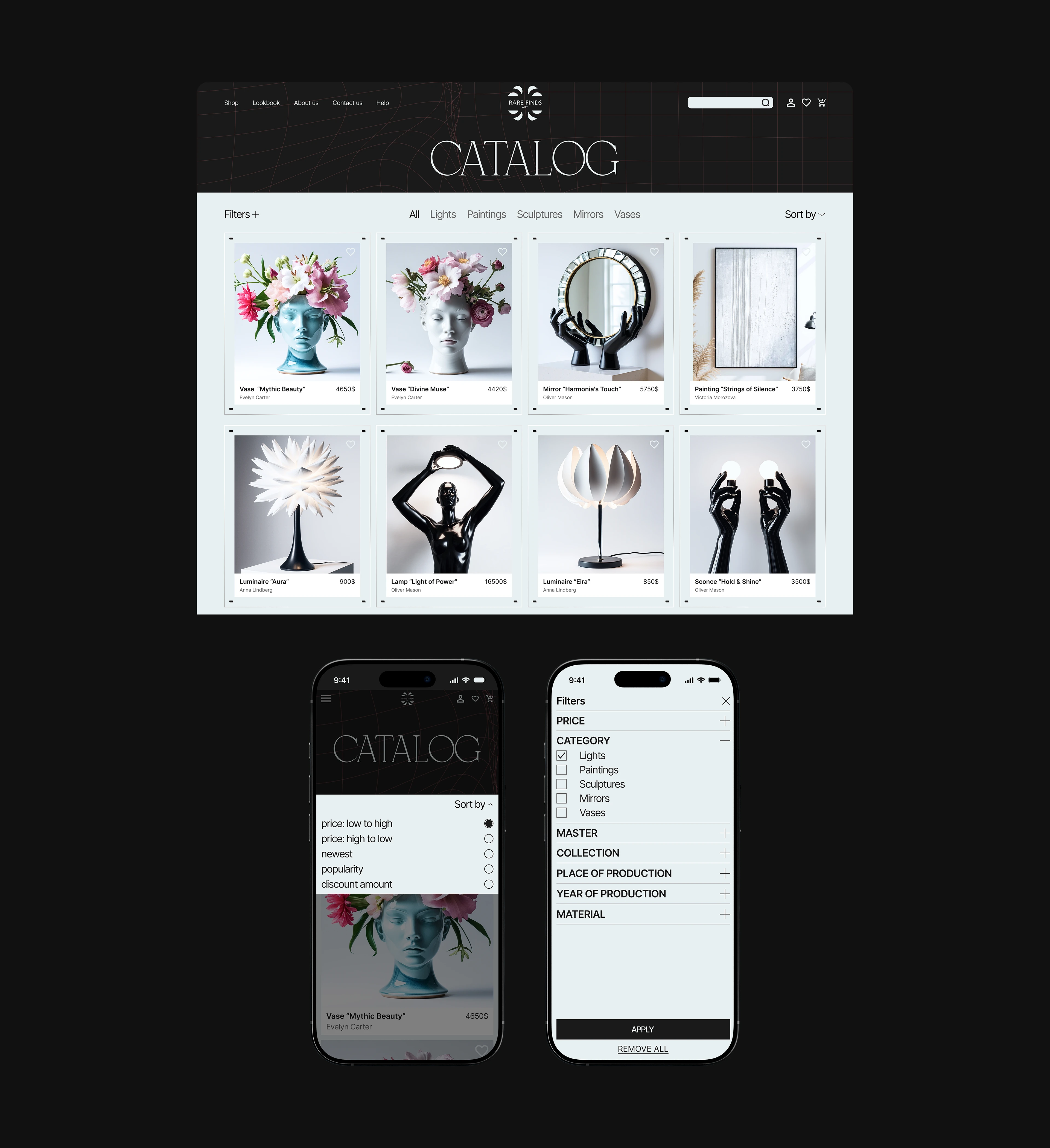 Rare Finds Art | Online Store — Изображение №5 — Интерфейсы на Dprofile