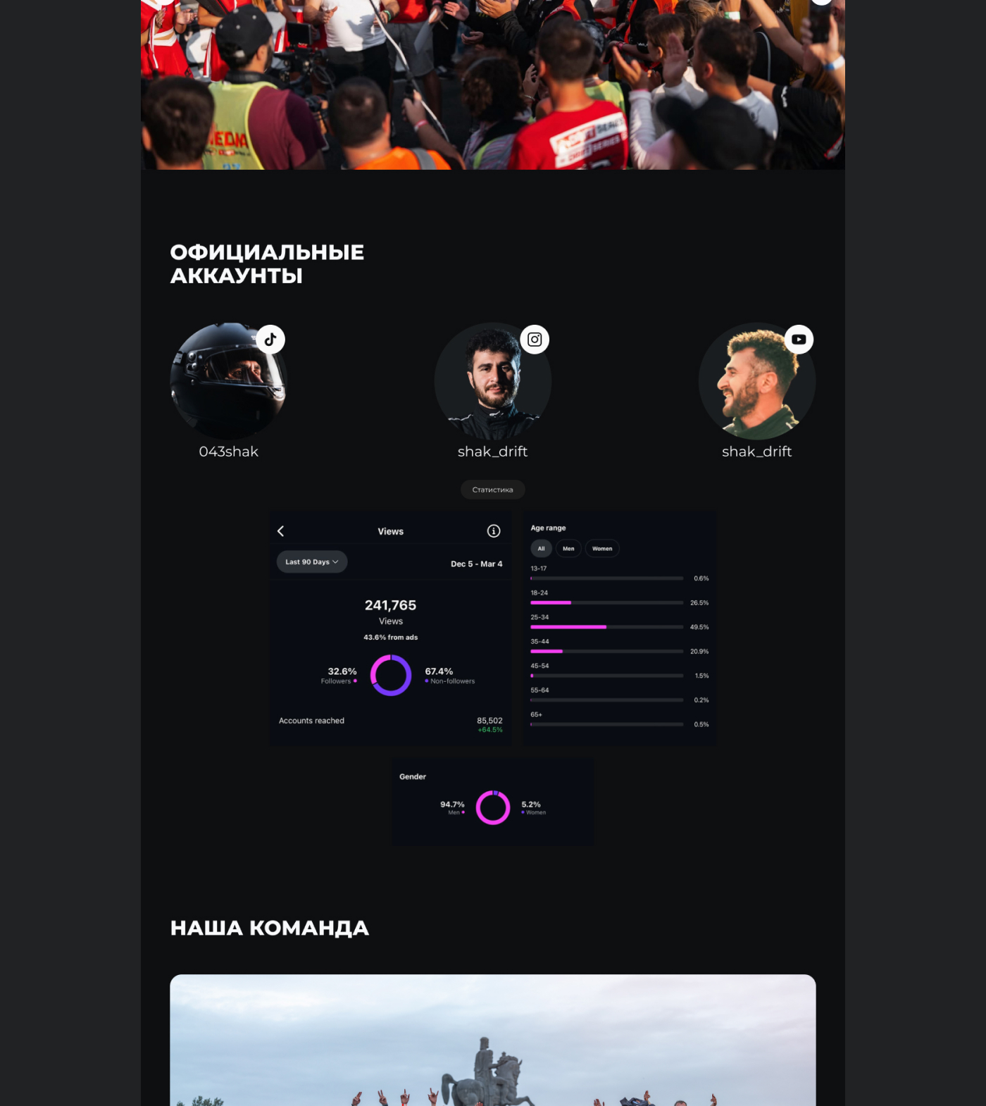 Дизайн сайта для профессионального дрифт-пилота SHAK — Изображение №3 — Интерфейсы, Брендинг на Dprofile