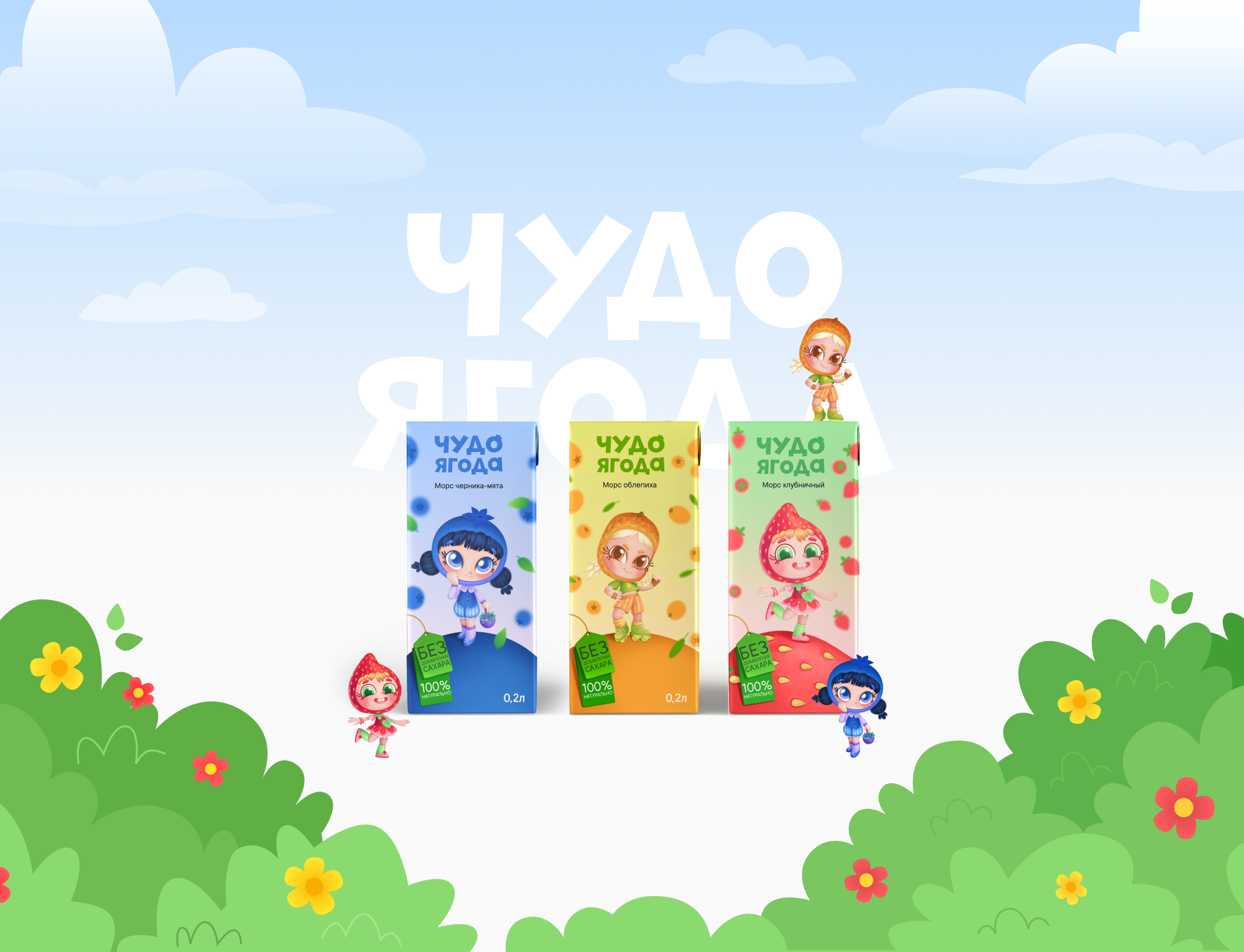 Разработка маскотов для бренда детских напитков "чудо-ягода" — Изображение №1 — Брендинг, Иллюстрация на Dprofile
