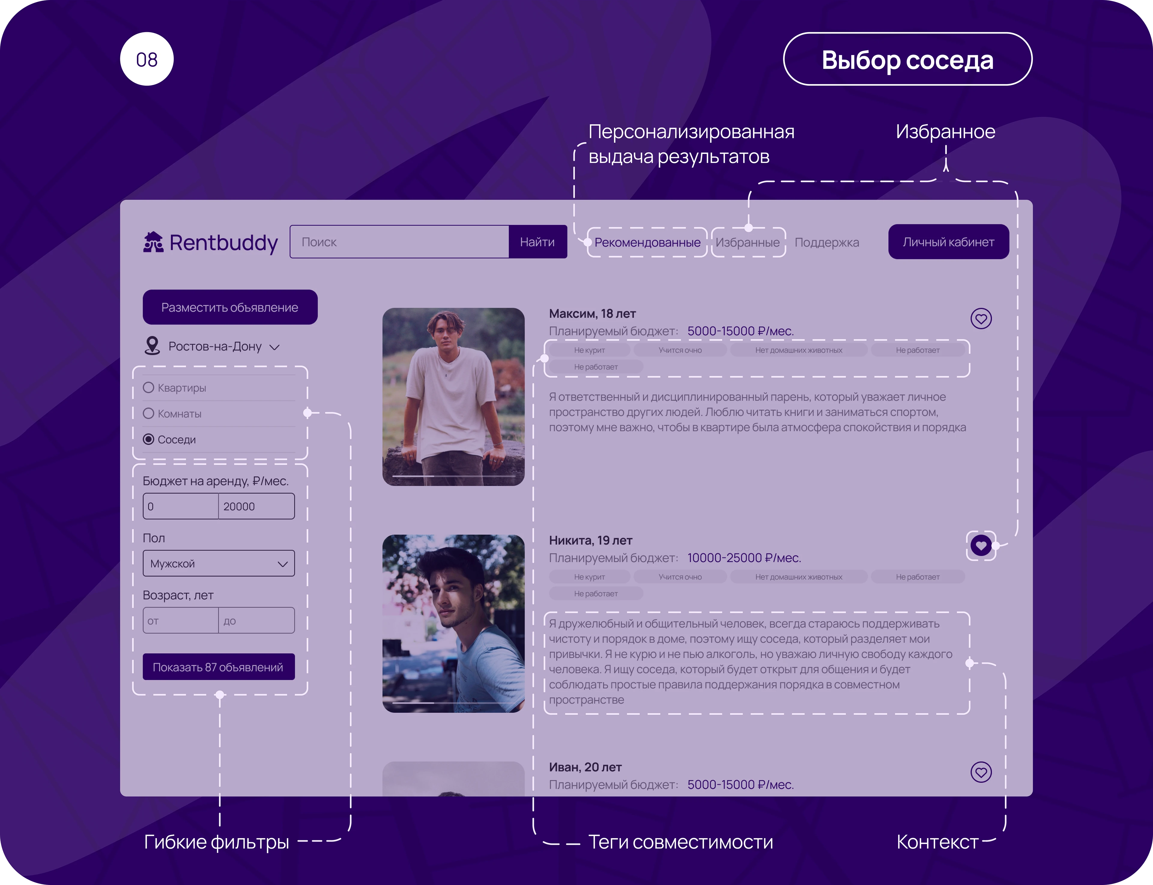 Rentbuddy | Веб-платформа для поиска соседей — Изображение №11 — Интерфейсы на Dprofile