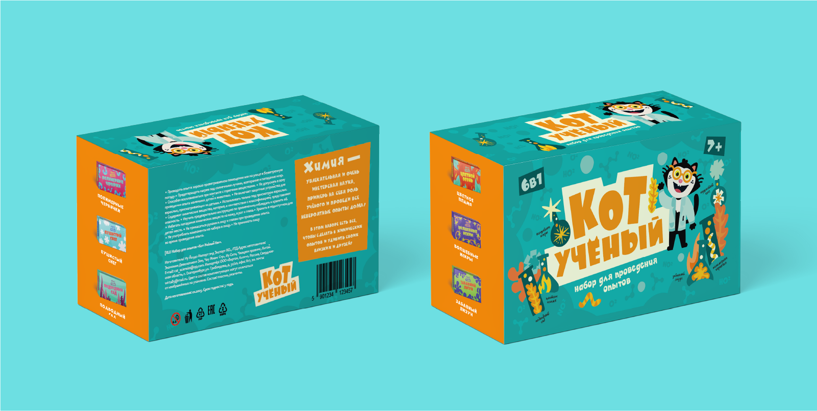Дизайн серии упаковок  для научных опытов  «Кот-учёный» — Изображение №7 — Брендинг, Иллюстрация на Dprofile
