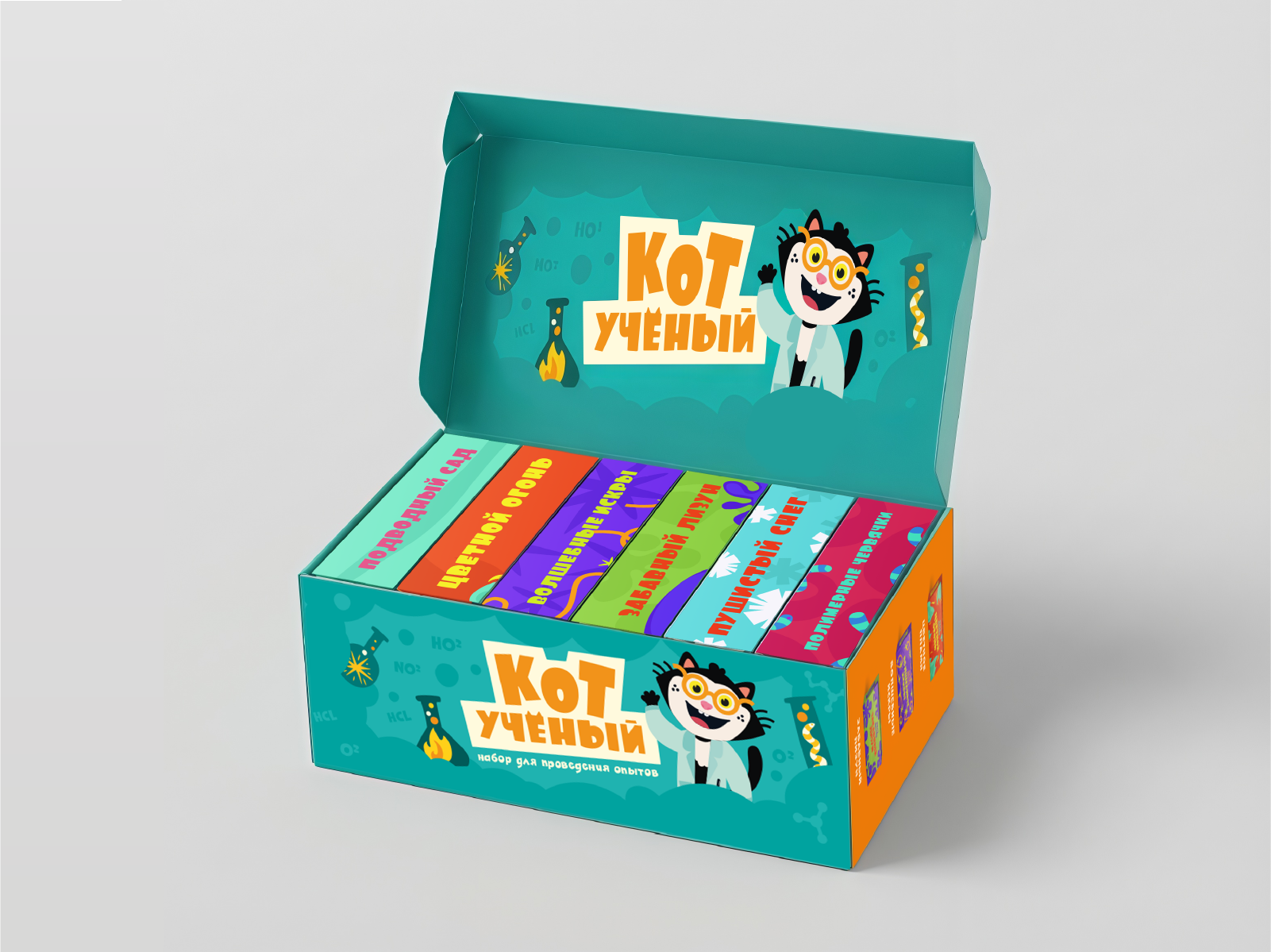 Дизайн серии упаковок  для научных опытов  «Кот-учёный» — Изображение №10 — Брендинг, Иллюстрация на Dprofile