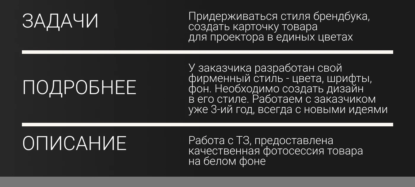 AI-дизайн карточки товара — инфографика проектора — Изображение №2 — Графика, Маркетинг на Dprofile