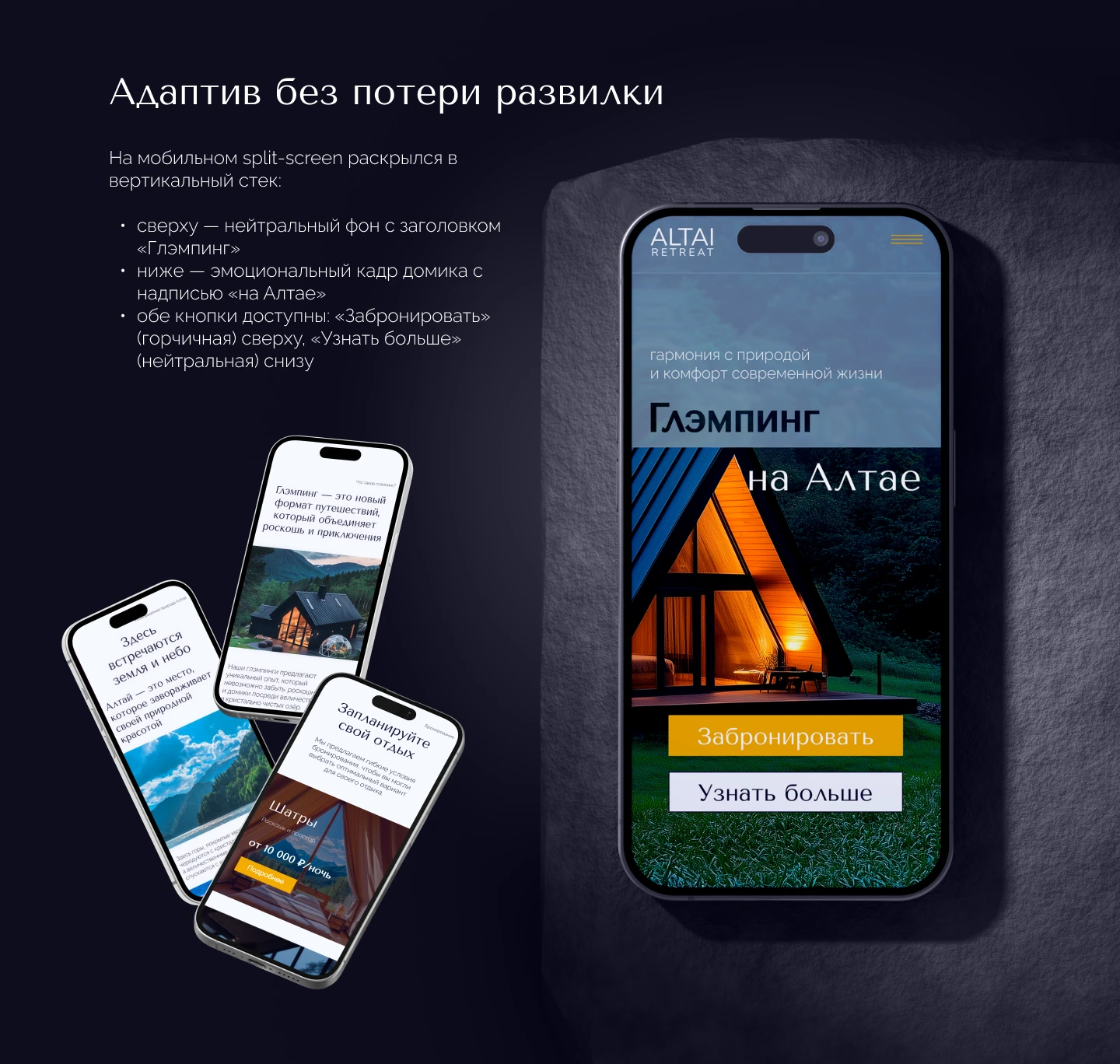 Altai Retreat — лендинг премиум-глэмпинга — Изображение №7 — Интерфейсы, Брендинг на Dprofile