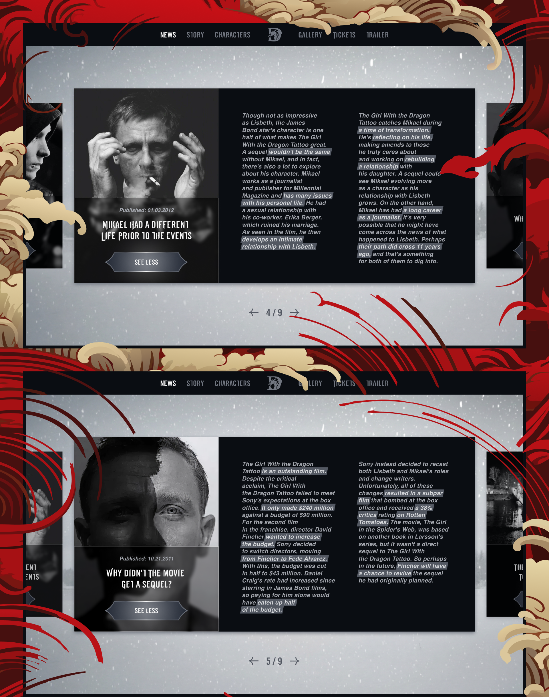 The Girl with the Dragon Tattoo — Изображение №14 — Интерфейсы, Анимация на Dprofile