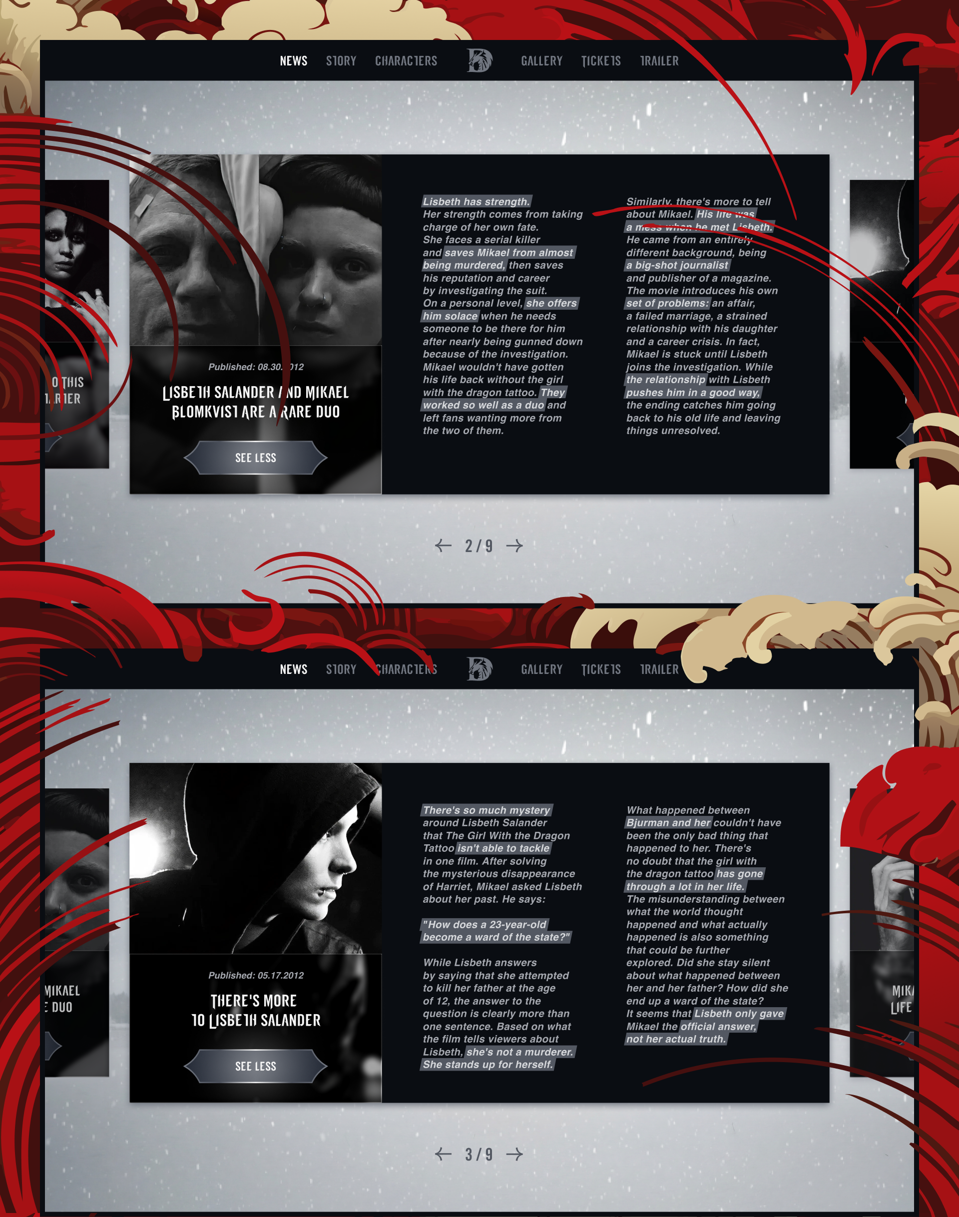 The Girl with the Dragon Tattoo — Изображение №13 — Интерфейсы, Анимация на Dprofile