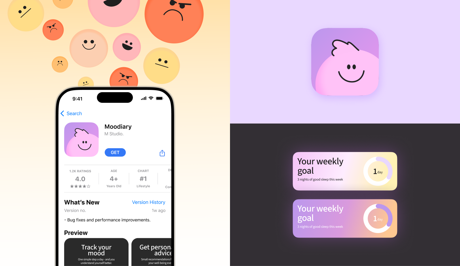 Moodiary | Мобильное приложение — Изображение №8 — Интерфейсы, Брендинг на Dprofile