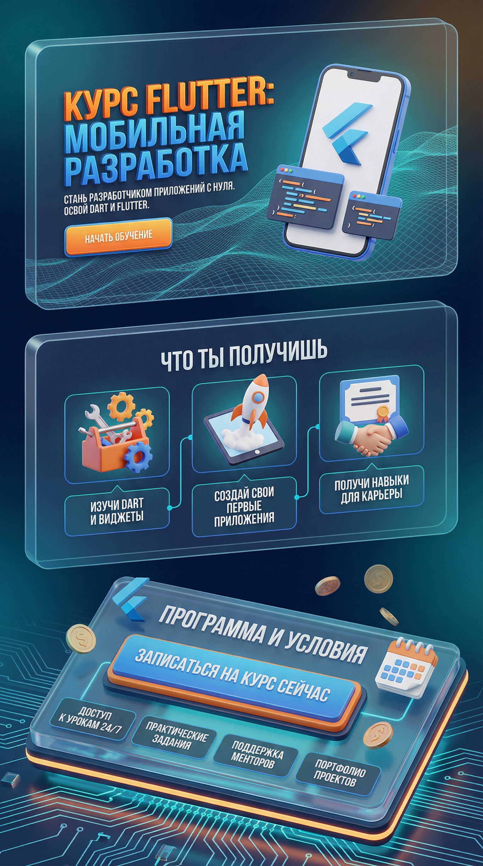 Сайт "Онлайн-курс по Flutter" — Изображение №1 — Интерфейсы на Dprofile