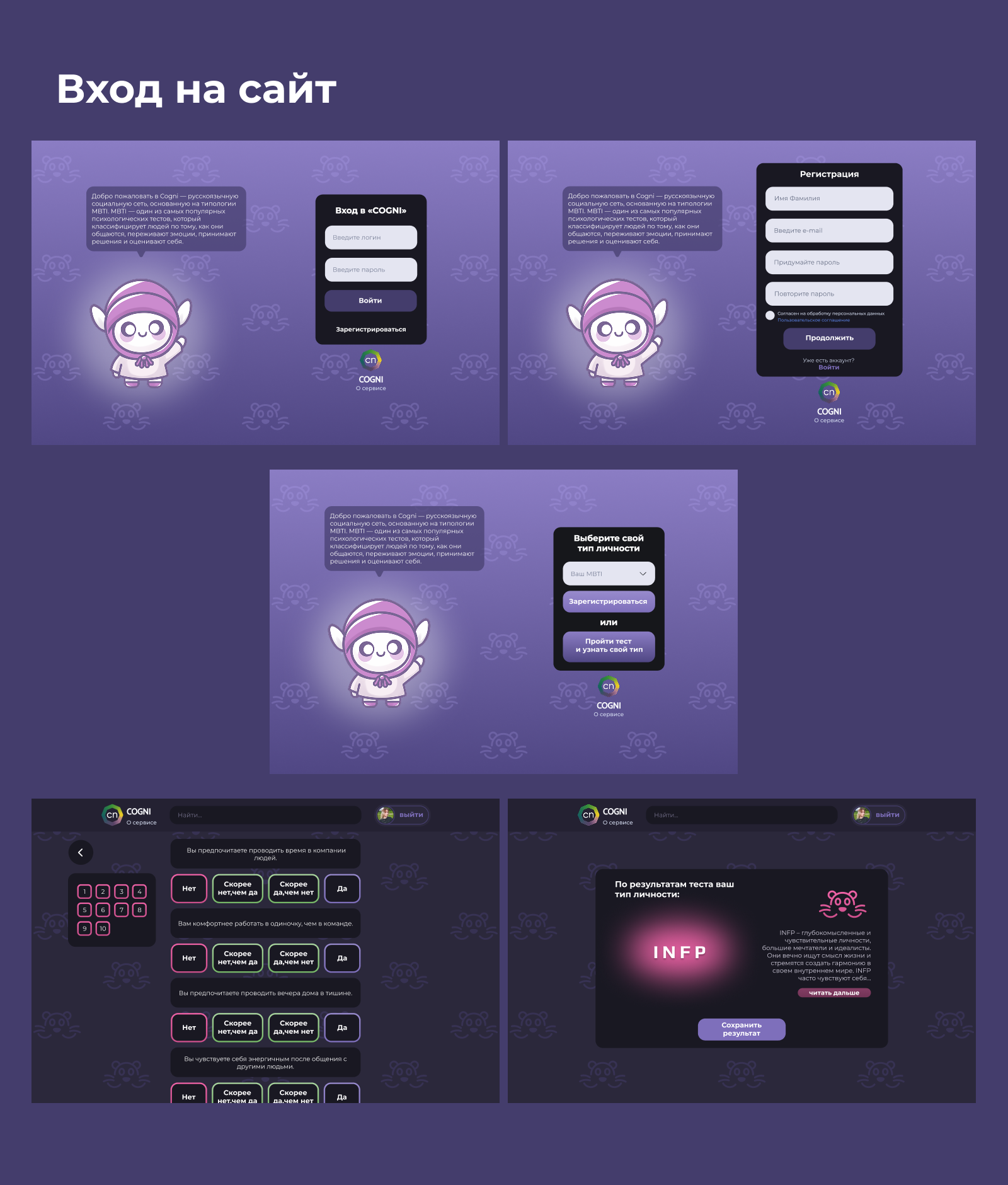 COGNI социальная сеть на основе типологии MBTI — Изображение №5 — Интерфейсы на Dprofile
