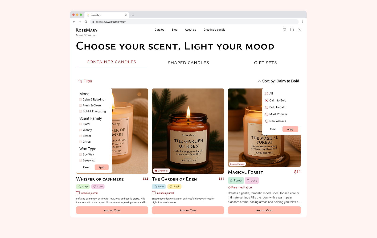 website. RoseMary. Premium candles — Изображение №8 — Интерфейсы, Брендинг на Dprofile