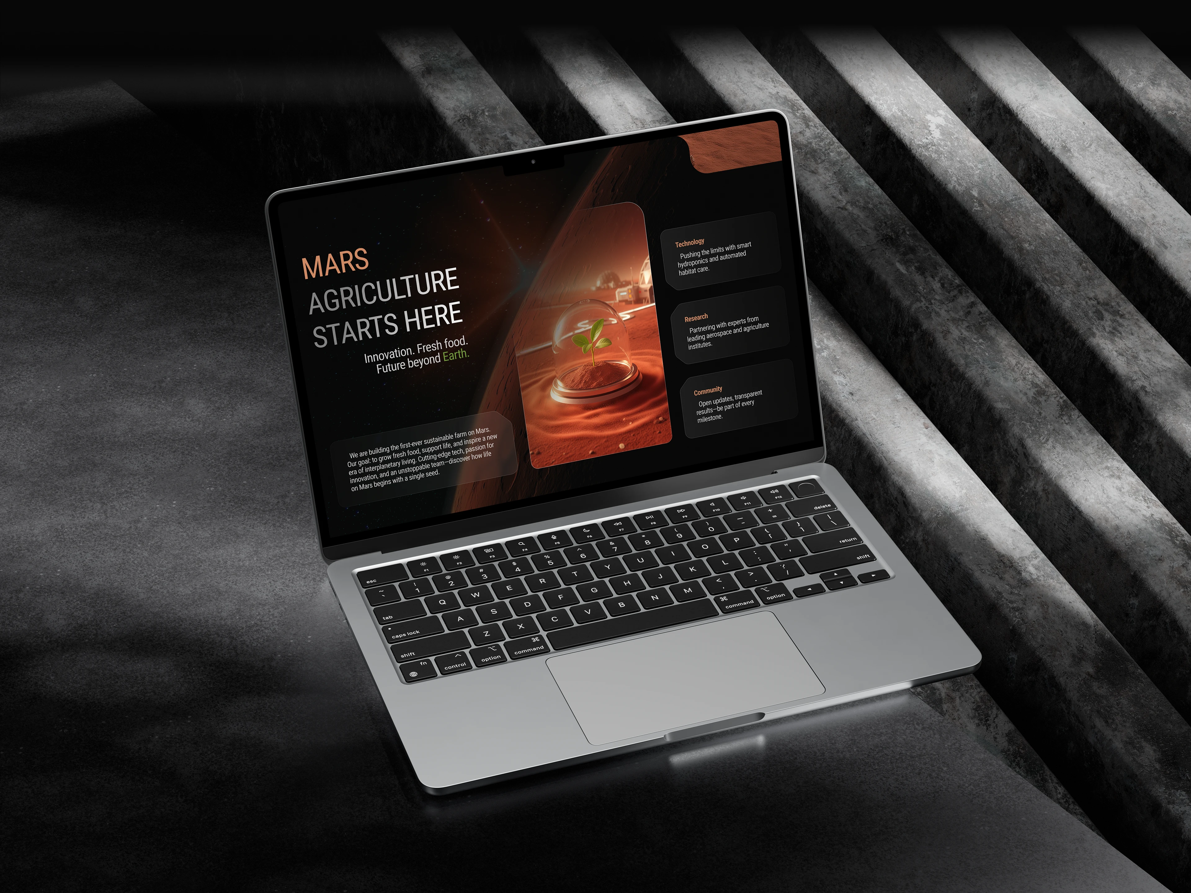 "TERRAMARS": Концепт лендинга агротех‑стартапа на Марсе — Изображение №5 — Интерфейсы, Брендинг на Dprofile