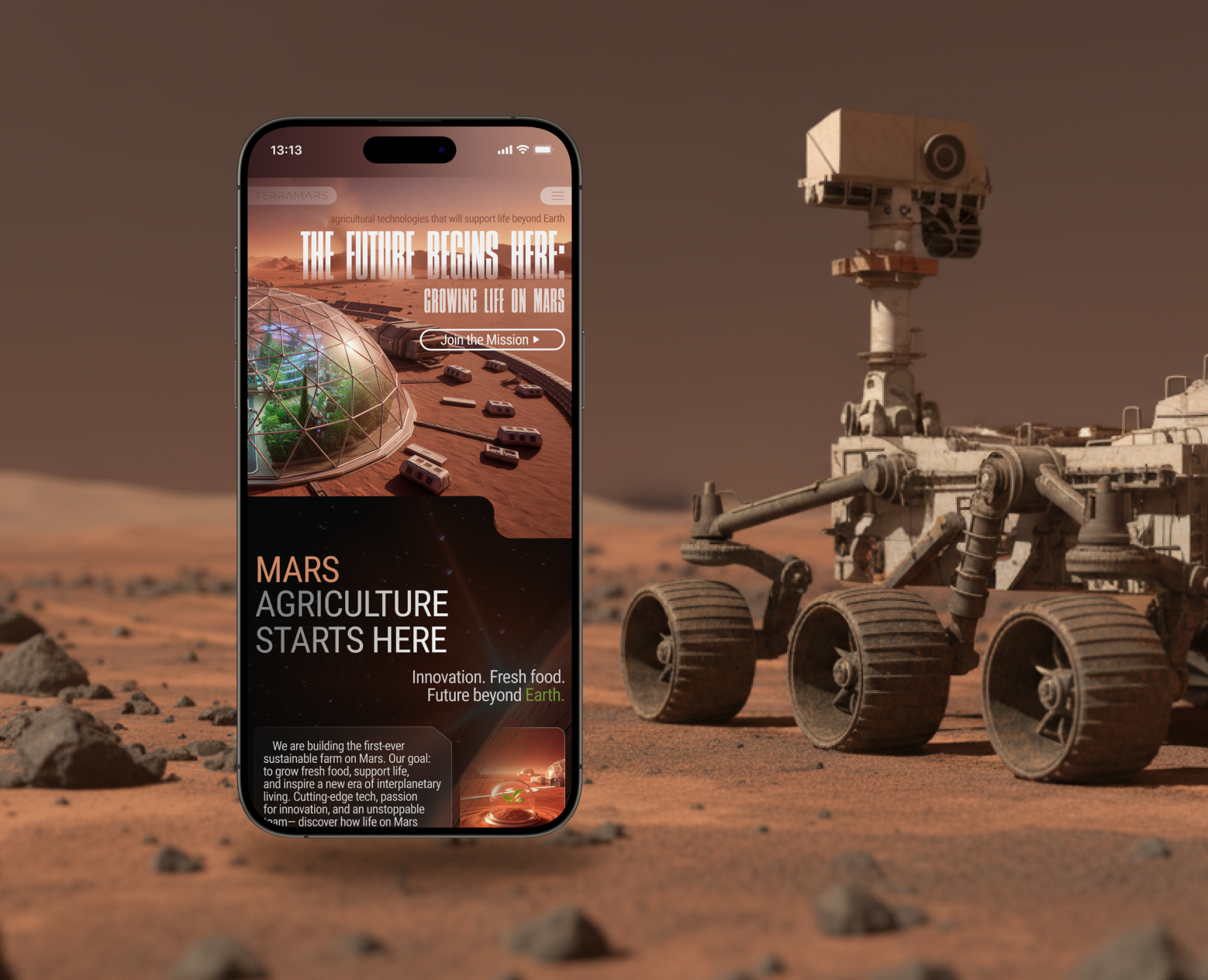 "TERRAMARS": Концепт лендинга агротех‑стартапа на Марсе — Интерфейсы, Брендинг на Dprofile