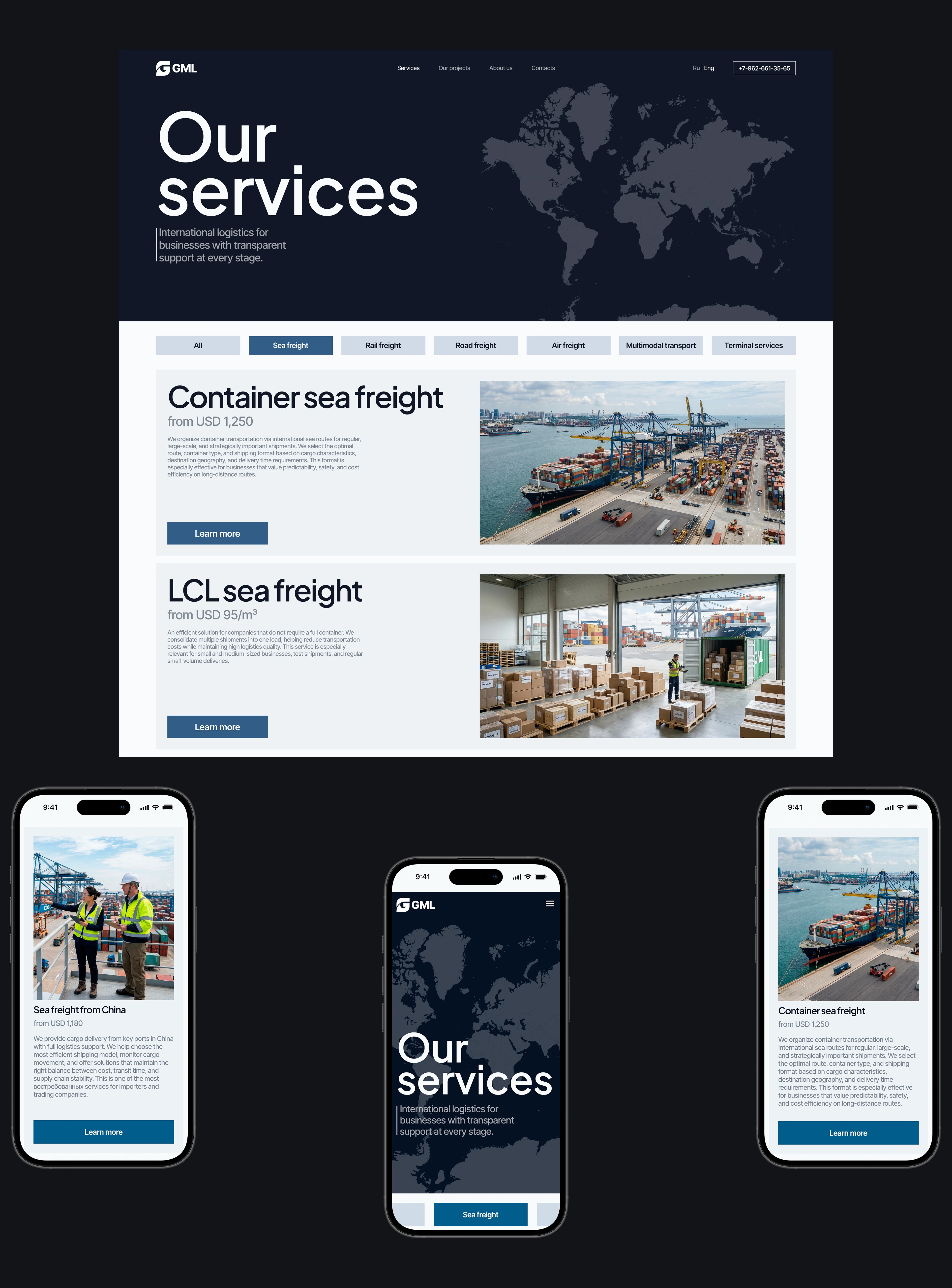 GrandMeridianLogistics | Corporate website | ui/ux — Изображение №5 — Интерфейсы, Брендинг на Dprofile