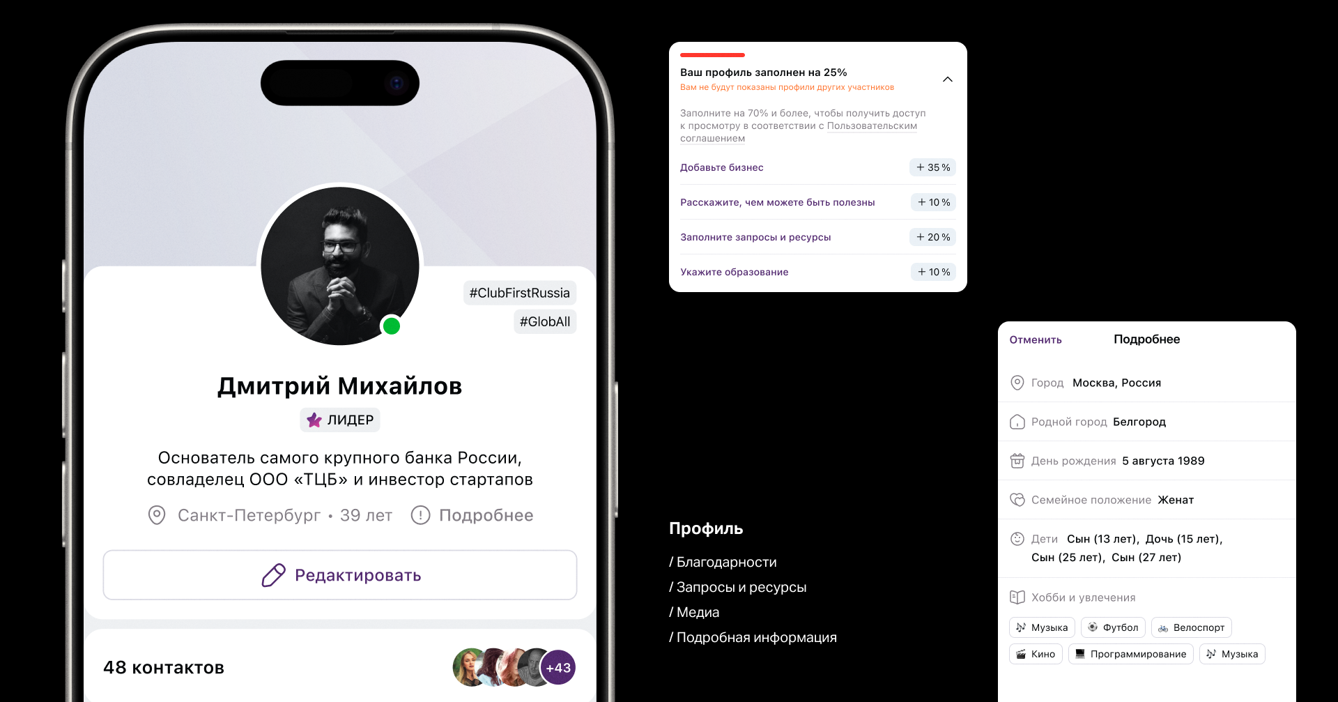 Социальная сеть для Сбера — Клуб Первых — Изображение №14 — Интерфейсы, Брендинг на Dprofile