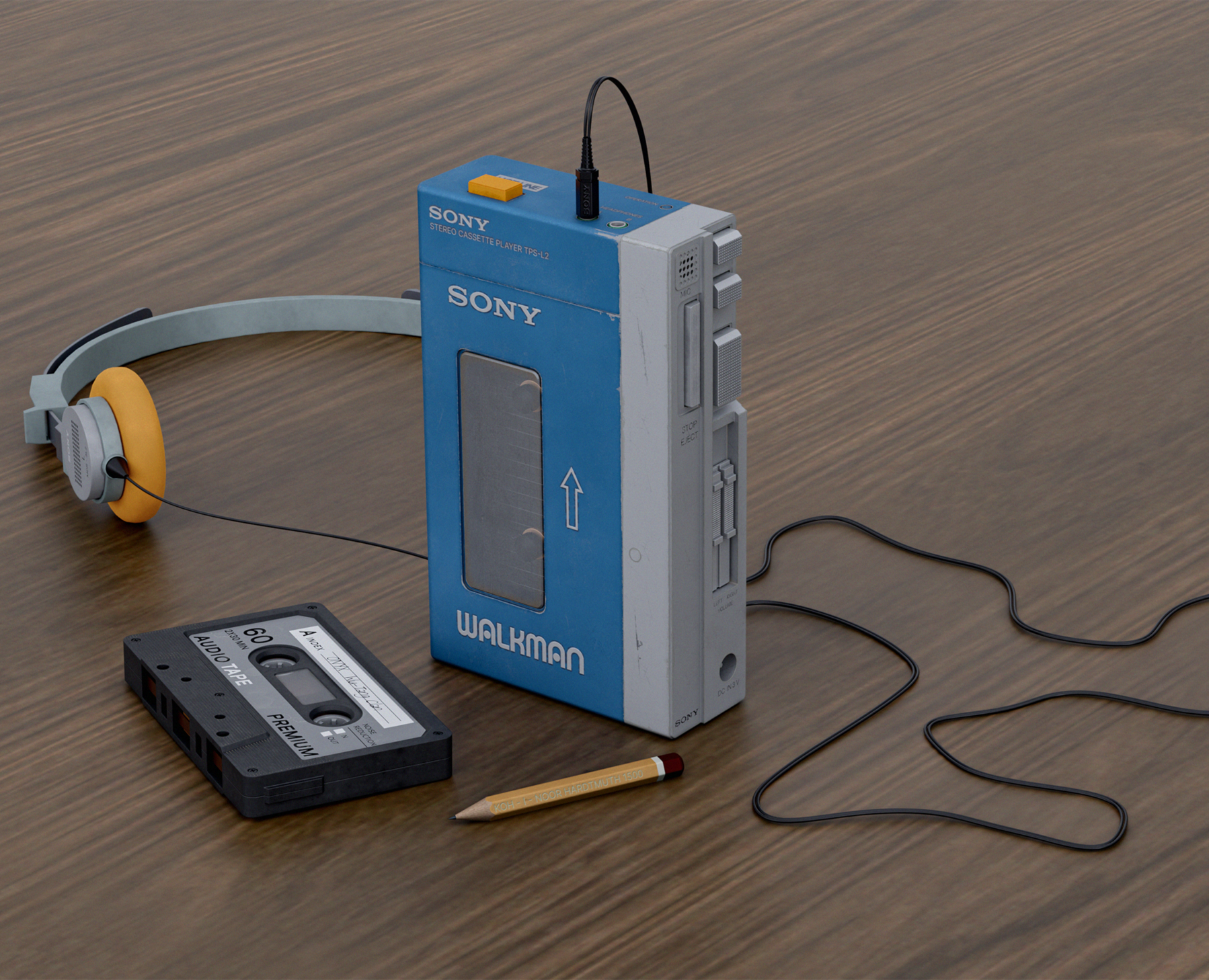 Sony Walkman TPS-L2, Sony MDR-3L2 — Иллюстрация, 3D на Dprofile
