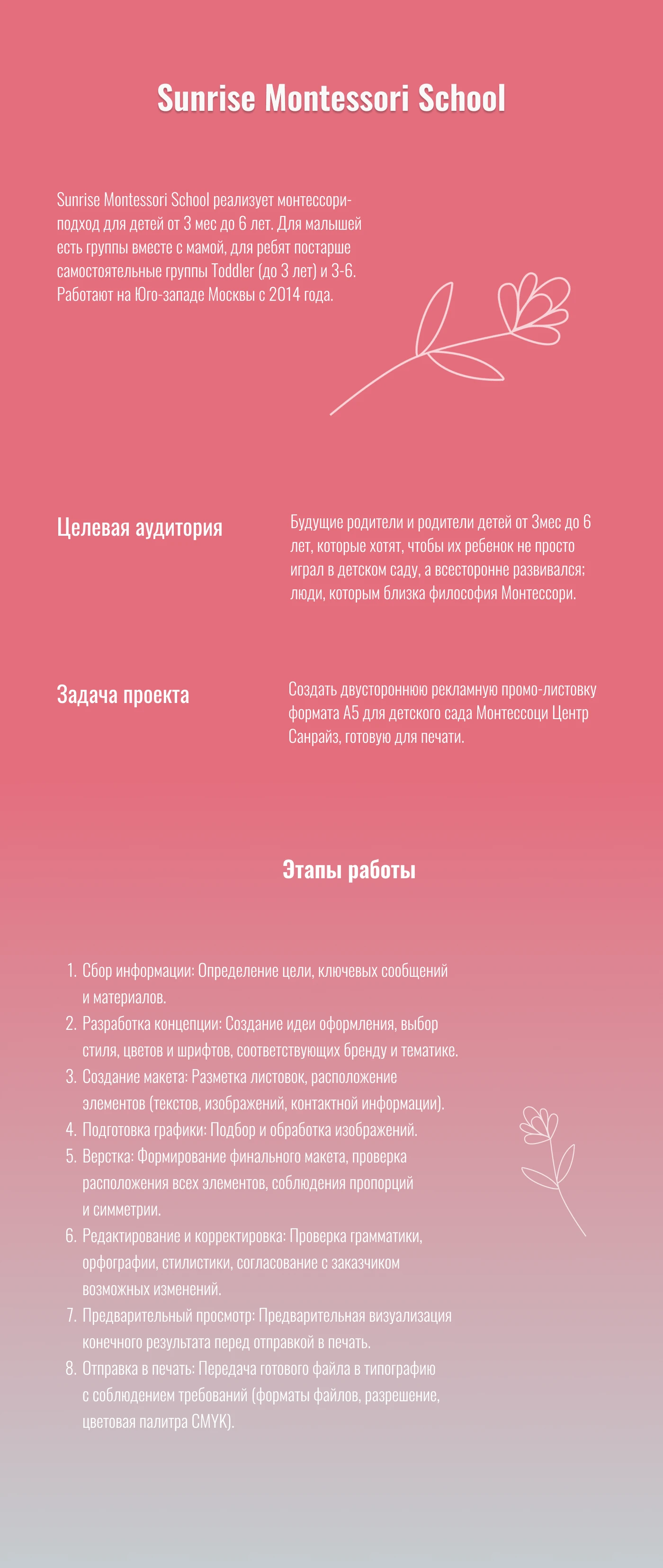 Leaflet for Sunrise Montessori School — Изображение №2 — Интерфейсы на Dprofile