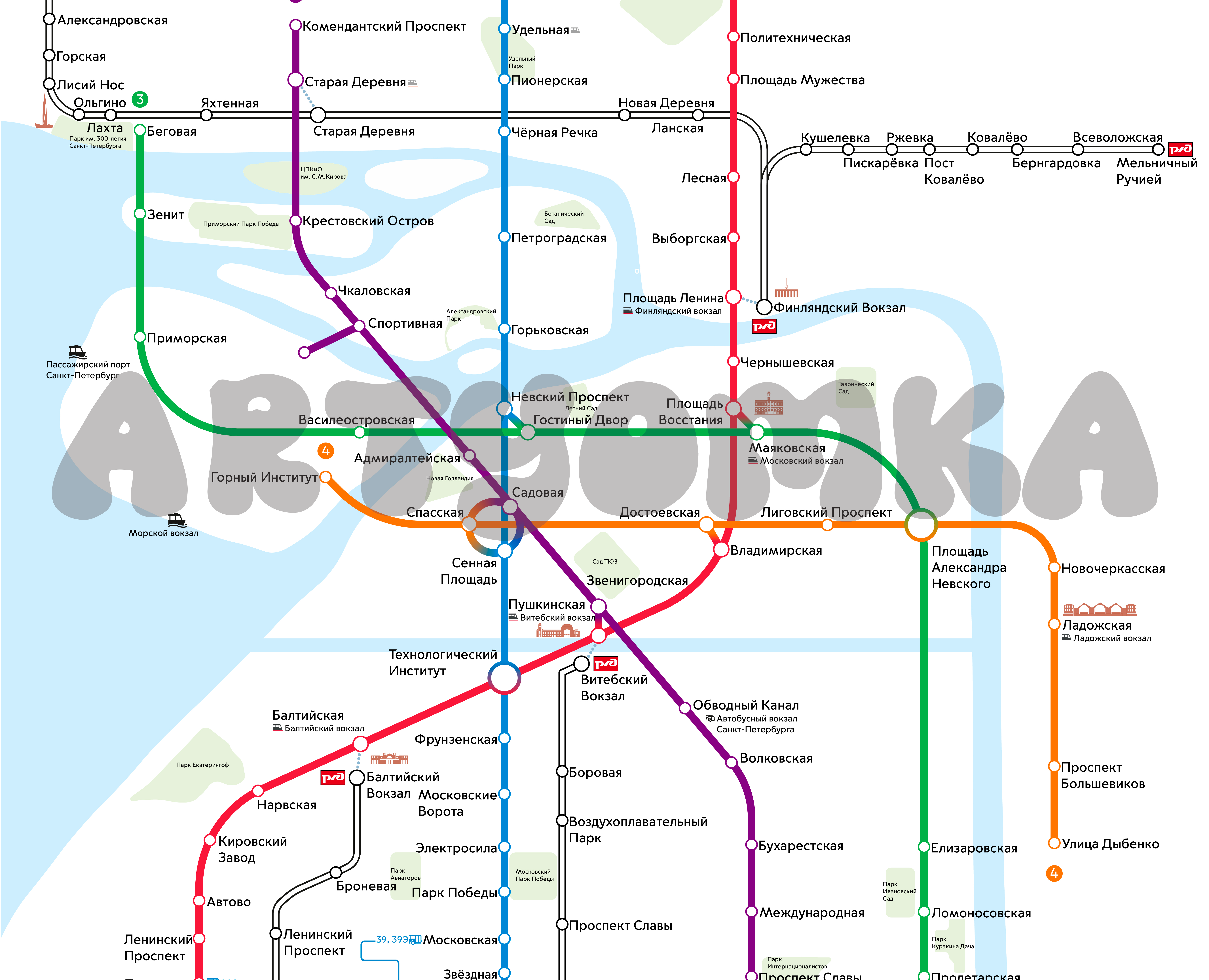 Схема метро Санкт-Петербурга в стиле схемы метро Москвы на Dprofile