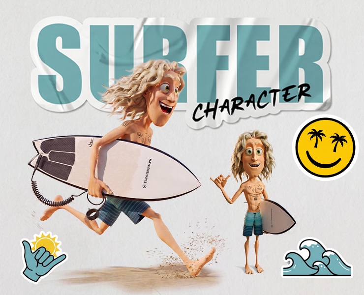Маскот Сёрфер — Иллюстрация, 3D на Dprofile