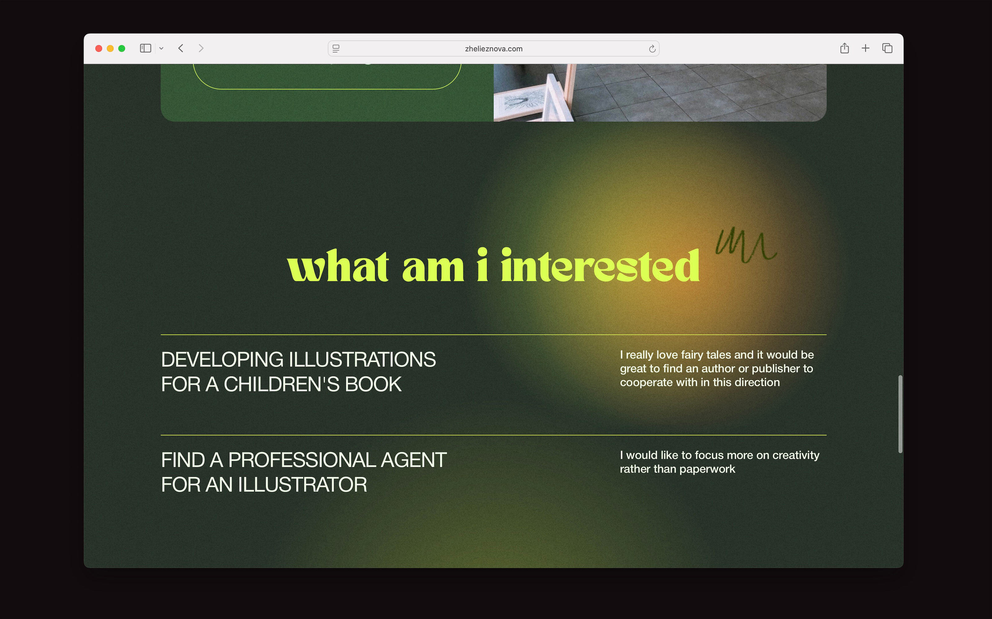 Сайт для художницы Нади Железновой — Изображение №4 — Интерфейсы на Dprofile