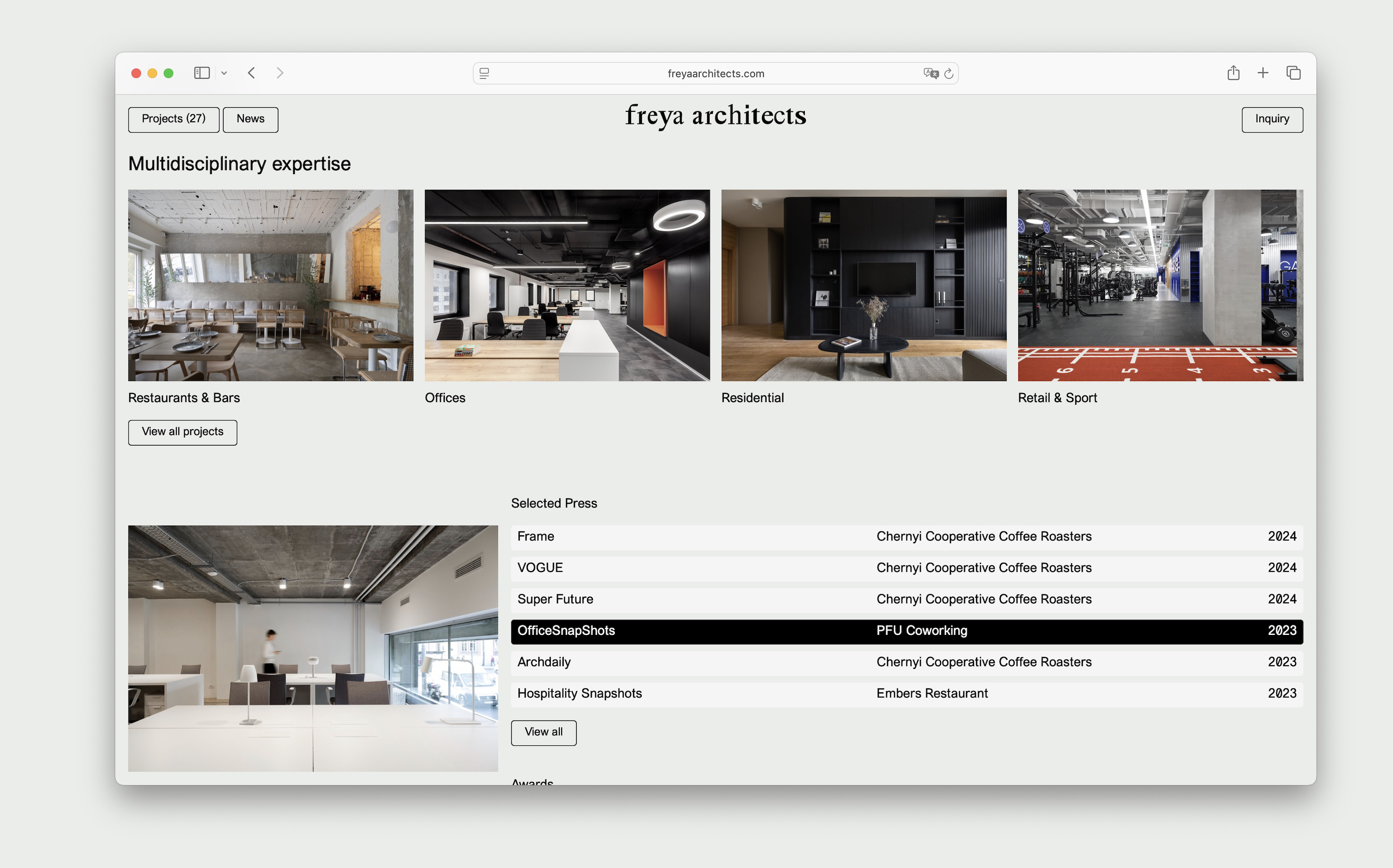 Сайт для архитектурного бюро Freya Architects — Изображение №2 — Интерфейсы на Dprofile