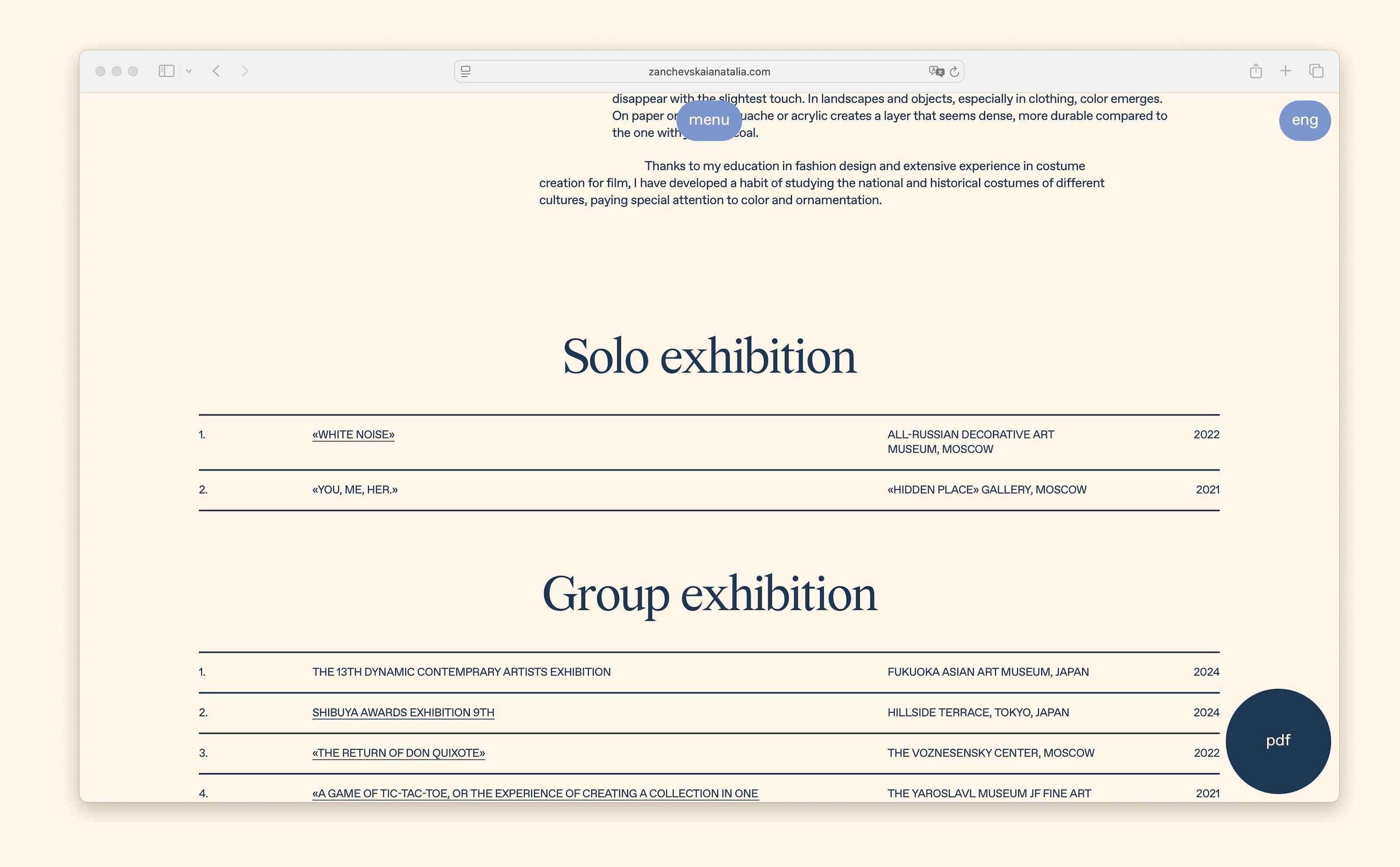Сайт для художницы Натальи Занчевской — Изображение №6 — Интерфейсы на Dprofile