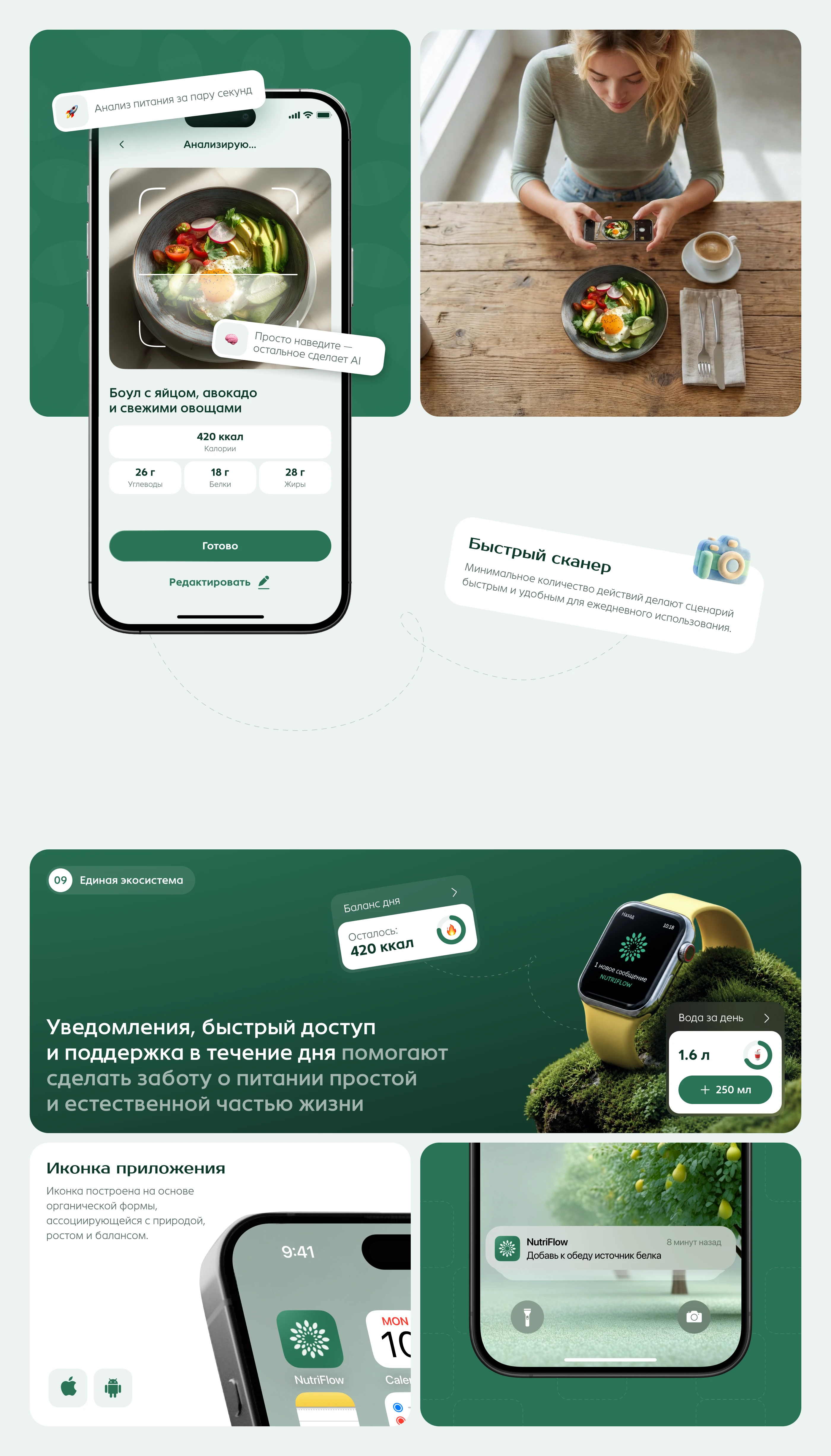 NutriFlow — Landing Page for AI Nutrition App — Изображение №15 — Интерфейсы на Dprofile