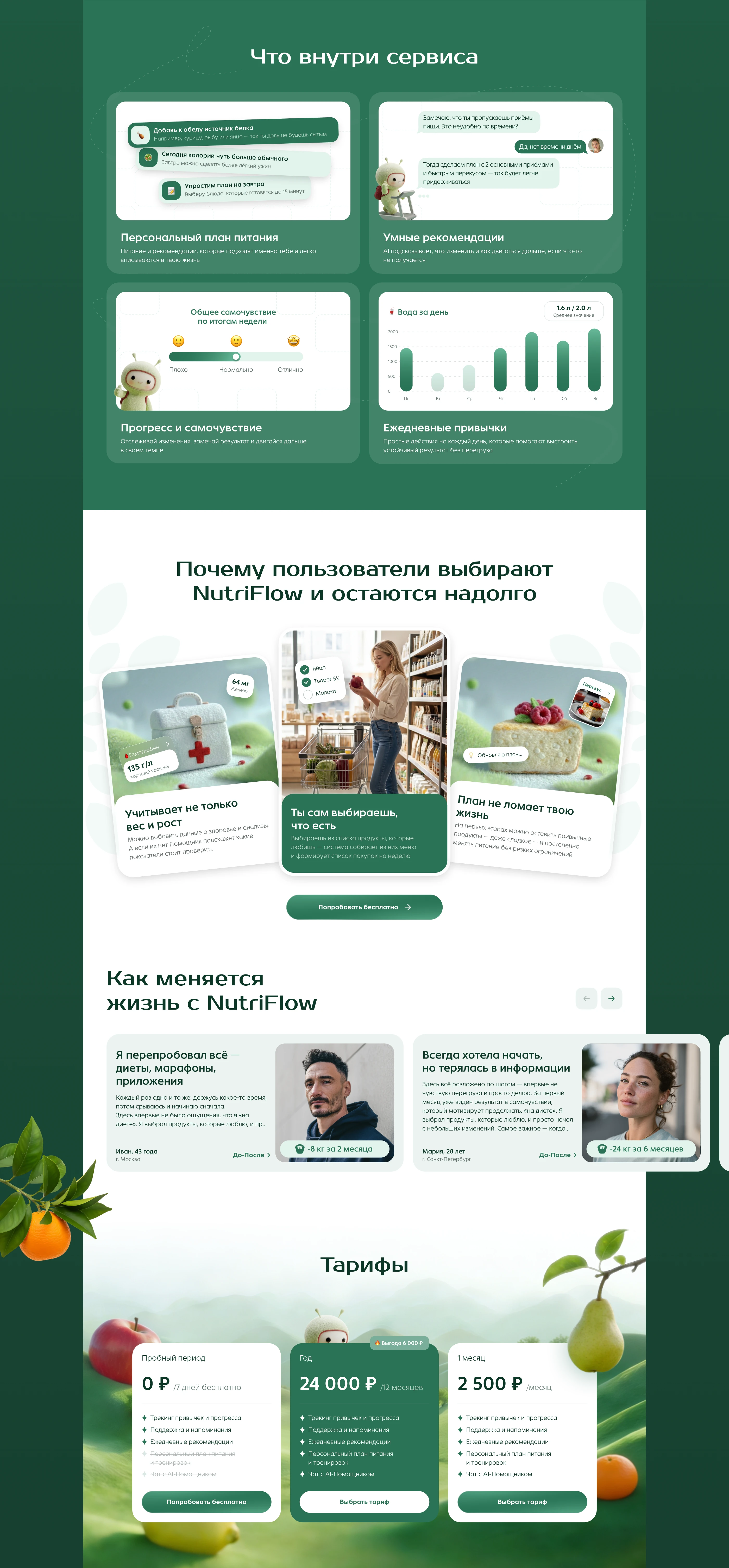NutriFlow — Landing Page for AI Nutrition App — Изображение №7 — Интерфейсы на Dprofile
