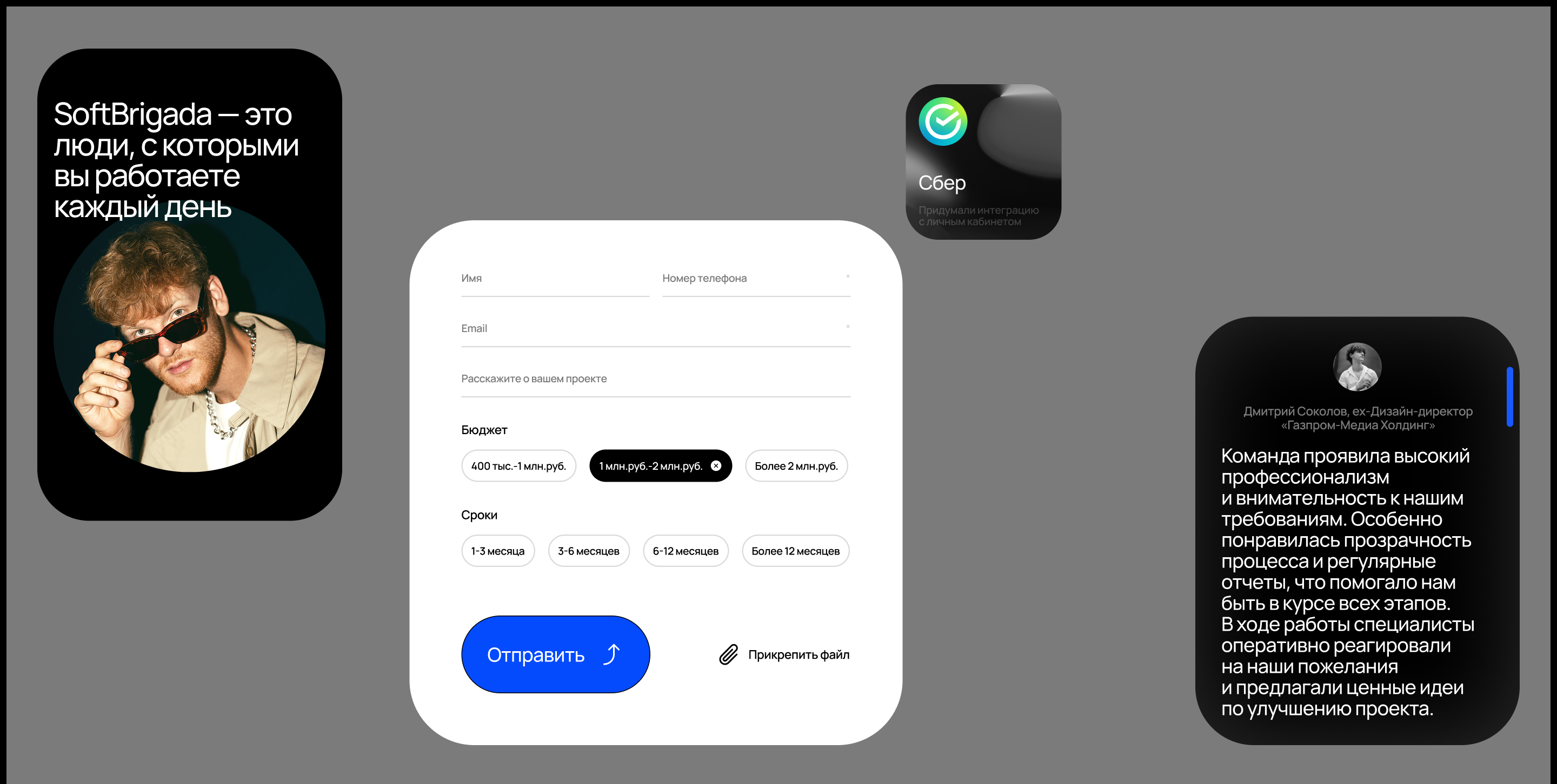 SoftBrigada©. Landing page — Изображение №5 — Интерфейсы, Брендинг на Dprofile
