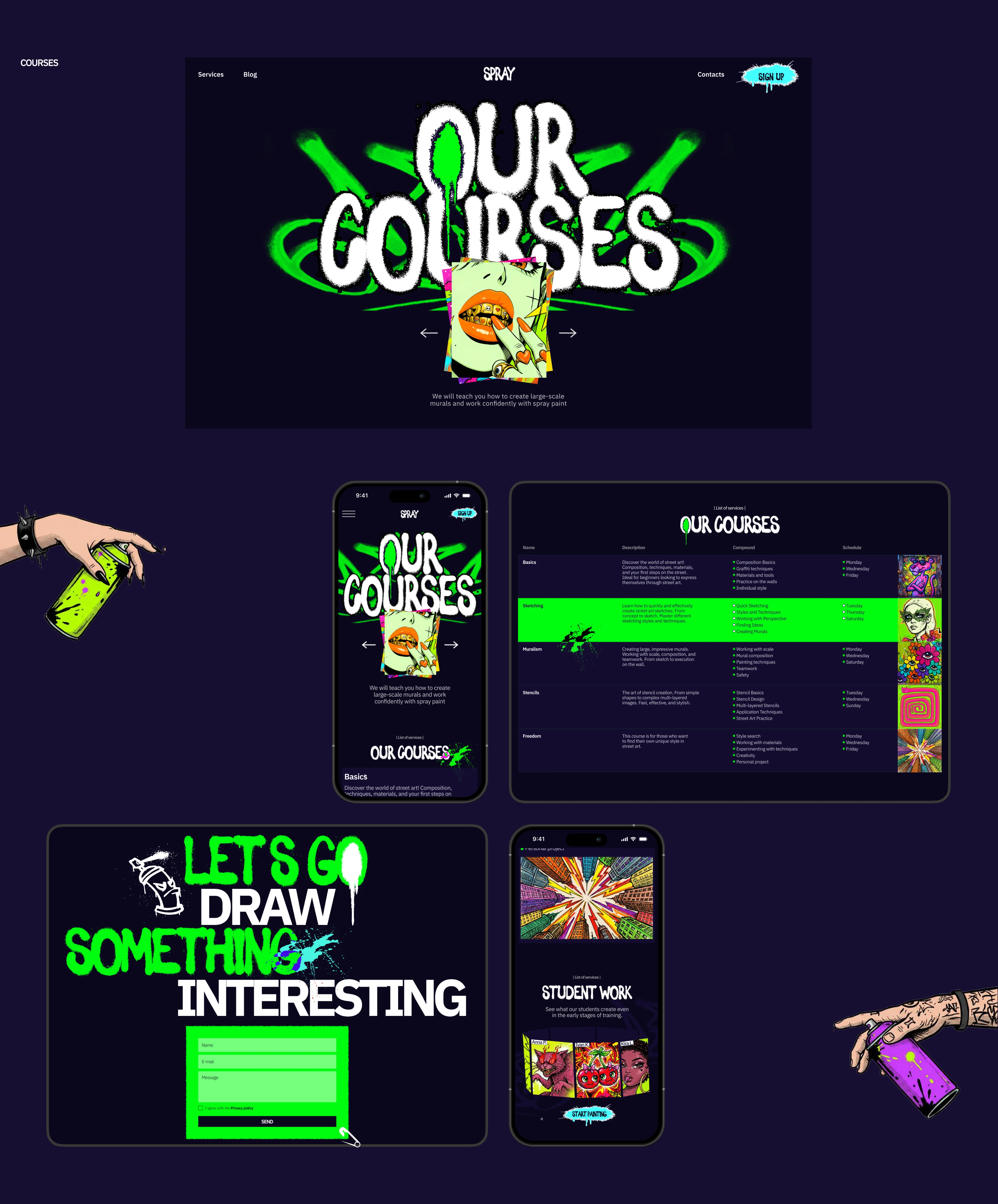 Сайт для школы граффити "SPRAY" — Изображение №8 — Интерфейсы, Иллюстрация на Dprofile