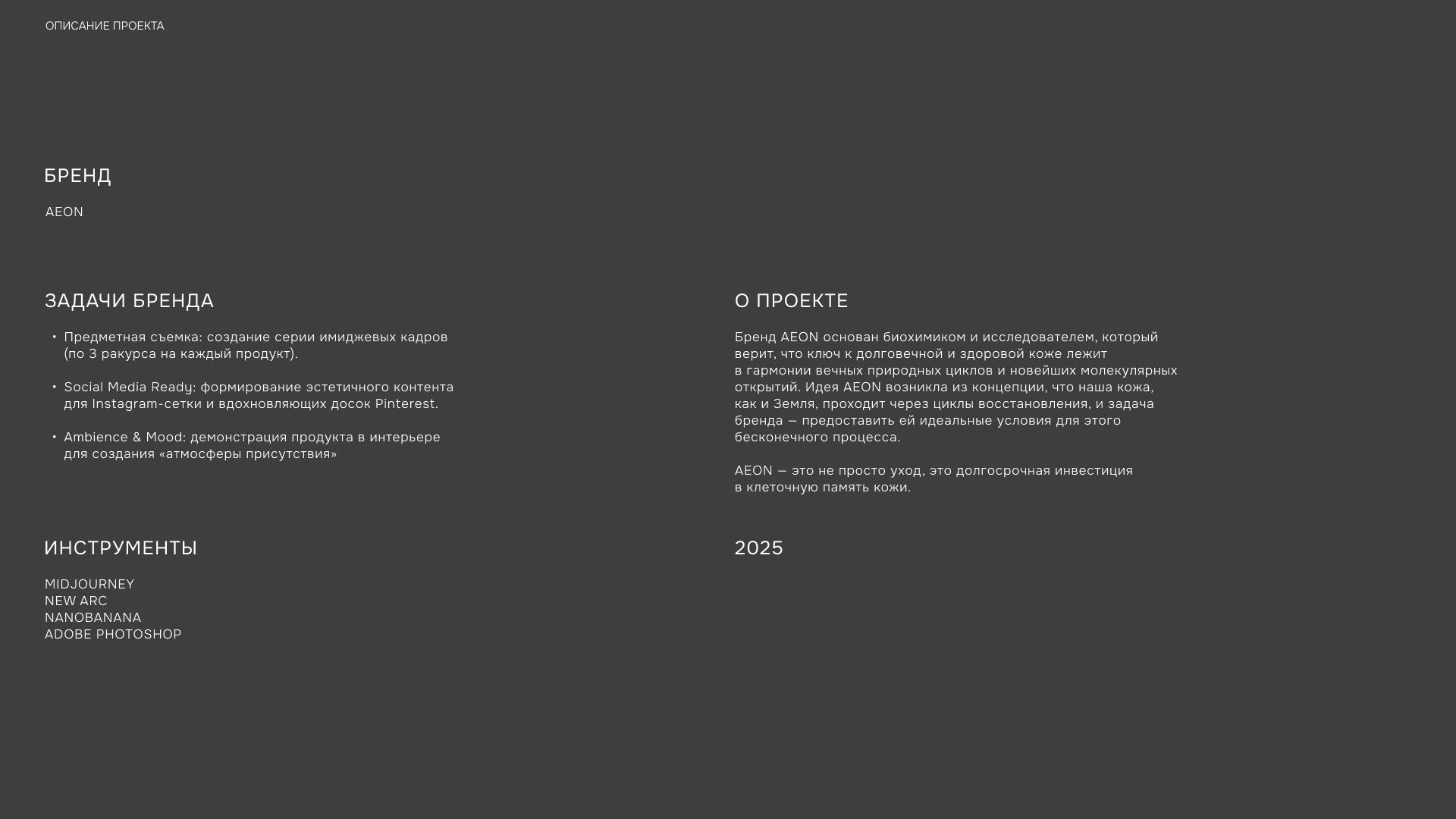 AEON: Visual Identity & AI-Production — Изображение №2 — Интерфейсы, Маркетинг на Dprofile