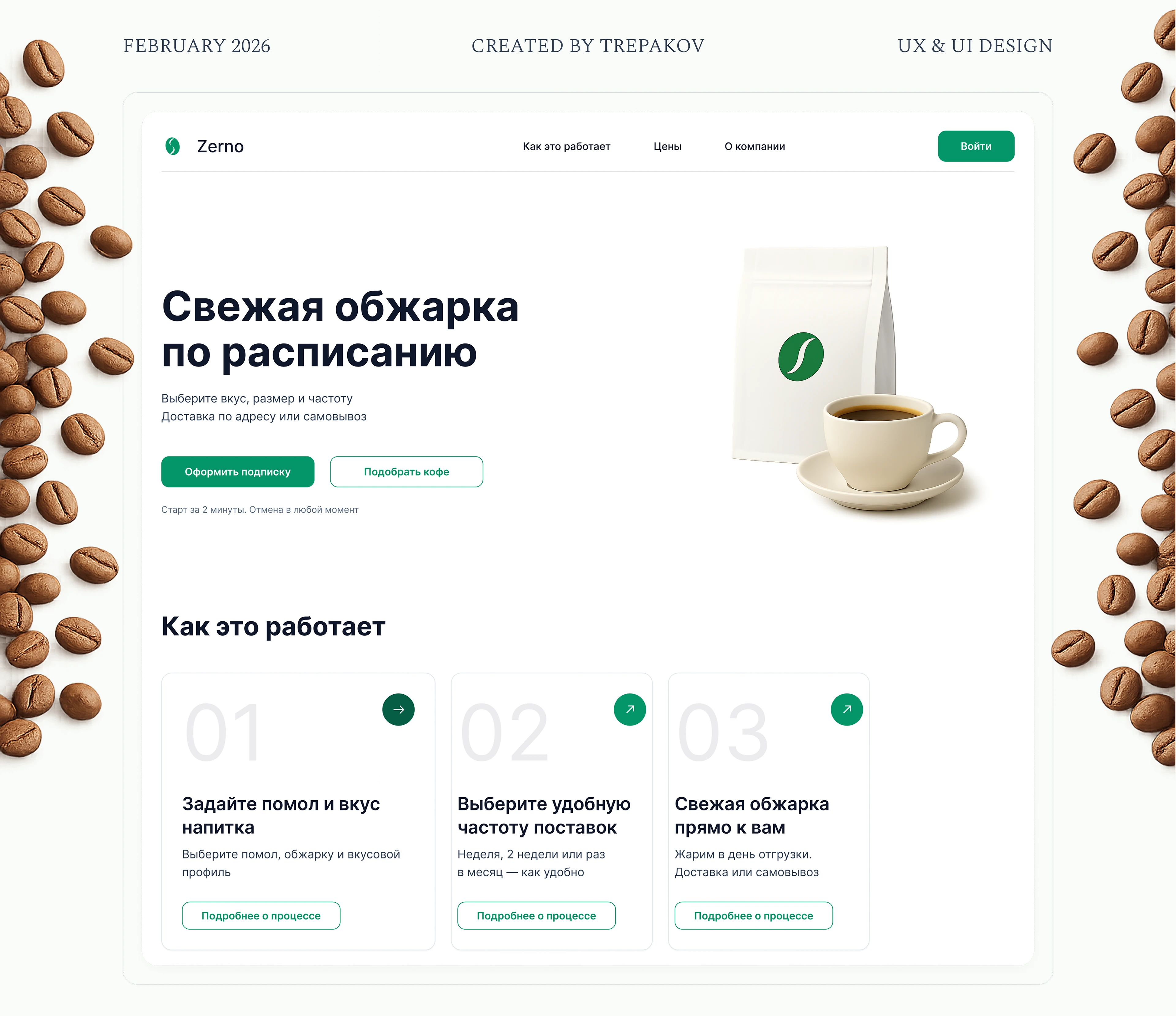 Сайт для сервиса по доставке кофе Zerno — Изображение №1 — Интерфейсы на Dprofile