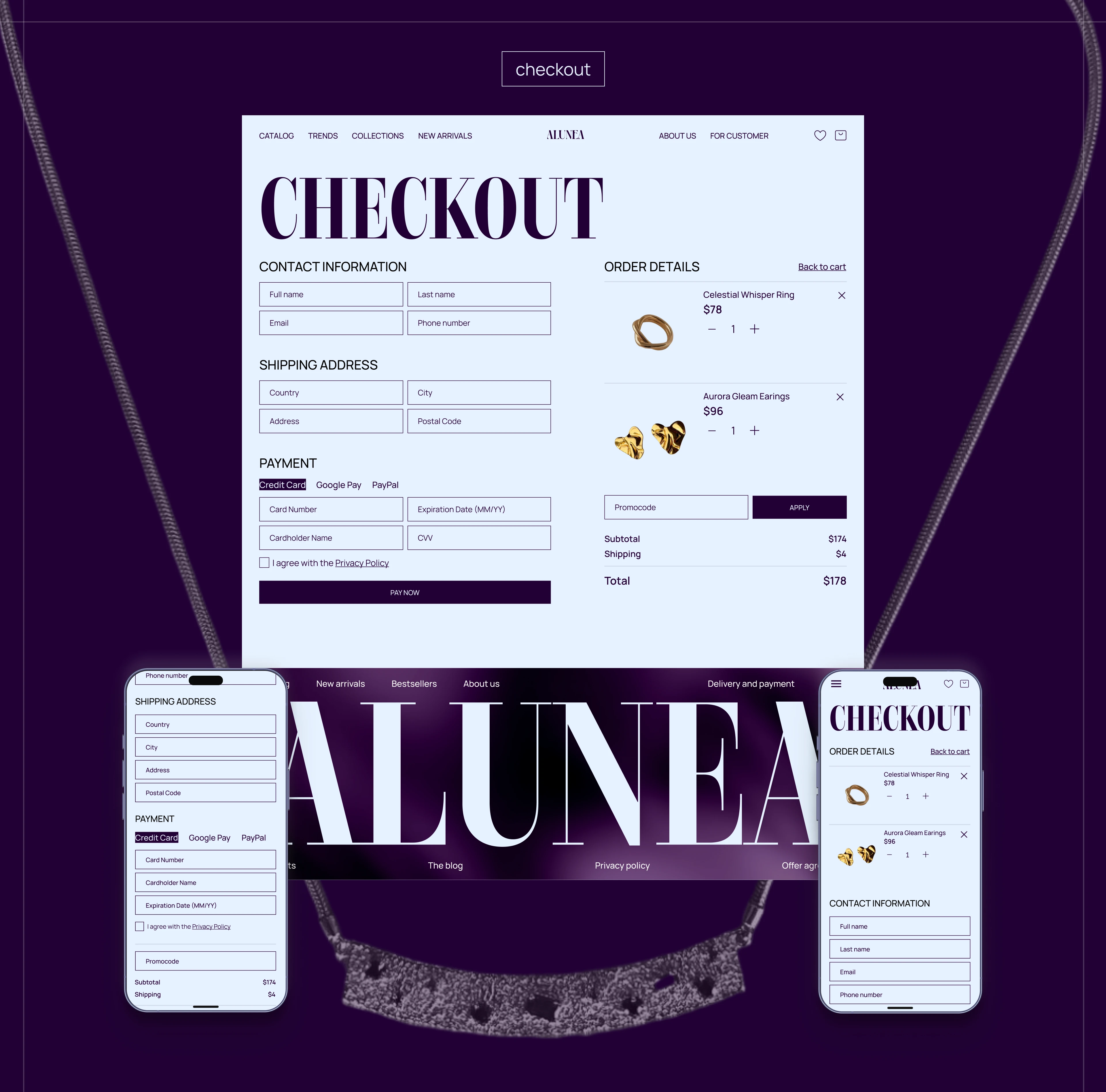 ALUNEA | JEWELRY SHOP — Изображение №10 — Интерфейсы, Брендинг на Dprofile