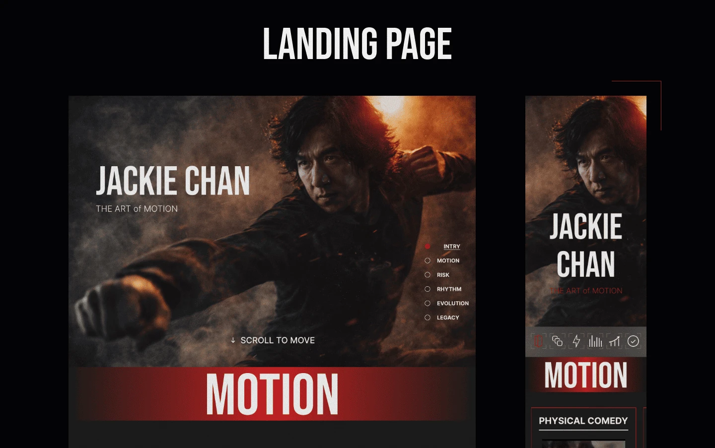 Jackie Chan the art of motion | Landing Page Design — Изображение №5 — Интерфейсы, Графика на Dprofile