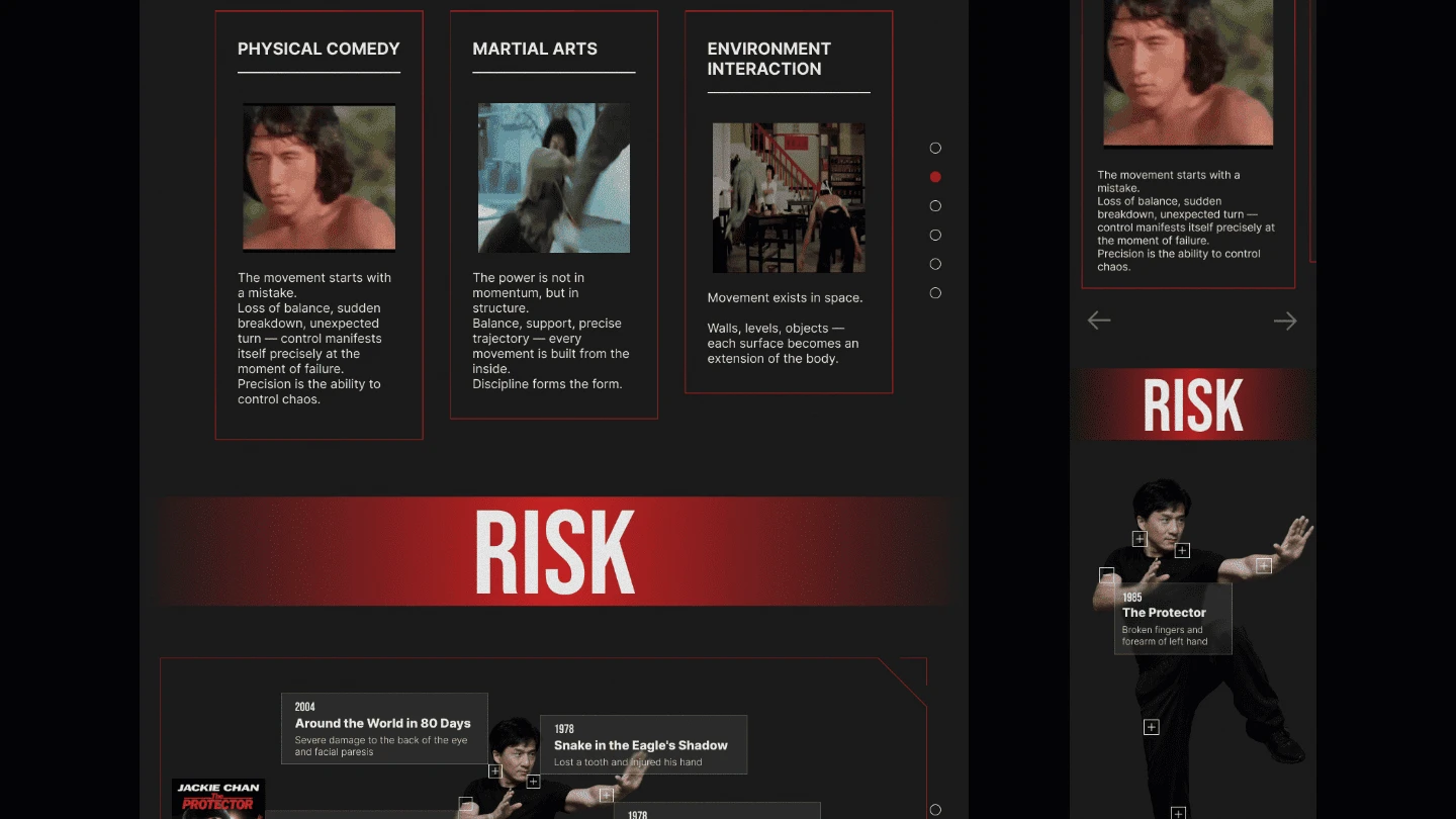 Jackie Chan the art of motion | Landing Page Design — Изображение №6 — Интерфейсы, Графика на Dprofile