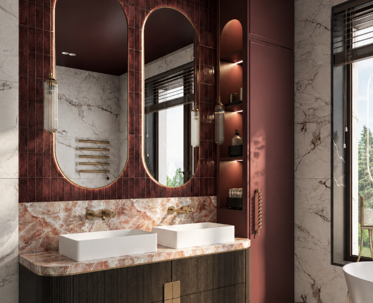 Burgundy Glow — ванная комната в эстетике ар-деко — 3D на Dprofile