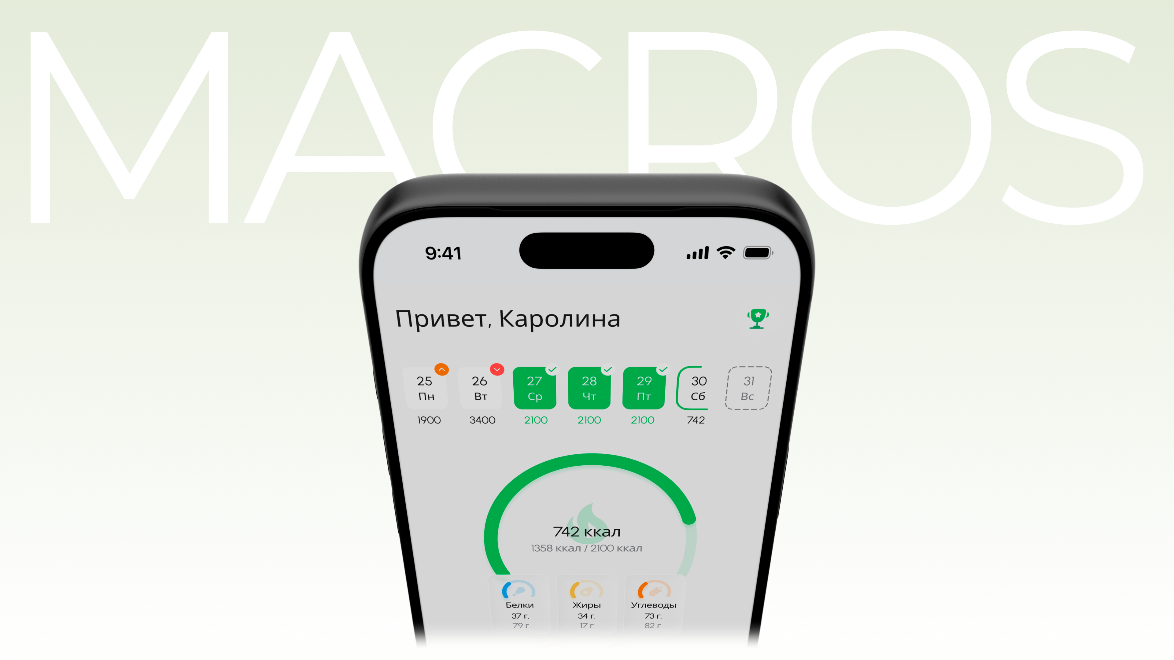 Macros — трекер питания и полезных привычек — Изображение №1 — Интерфейсы на Dprofile