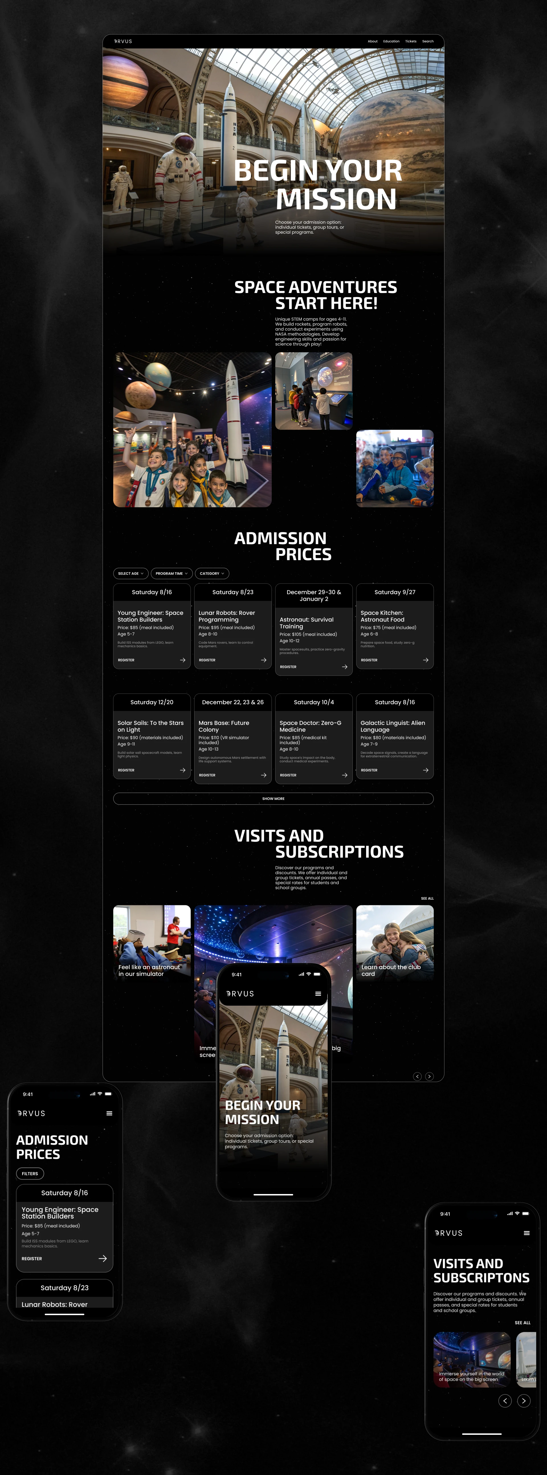 SPACE MUSEUM WEBSITE | UI/UX DESIGN | CORPORATE — Изображение №7 — Интерфейсы, Анимация на Dprofile