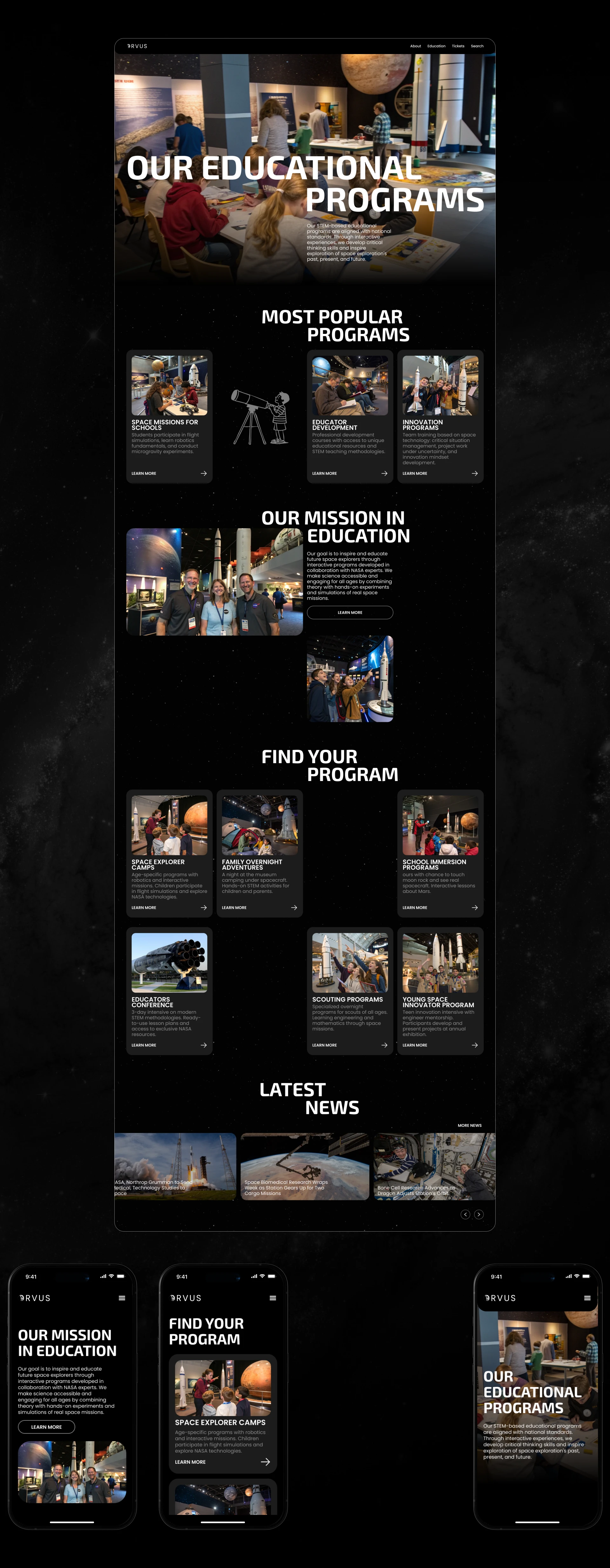 SPACE MUSEUM WEBSITE | UI/UX DESIGN | CORPORATE — Изображение №9 — Интерфейсы, Анимация на Dprofile
