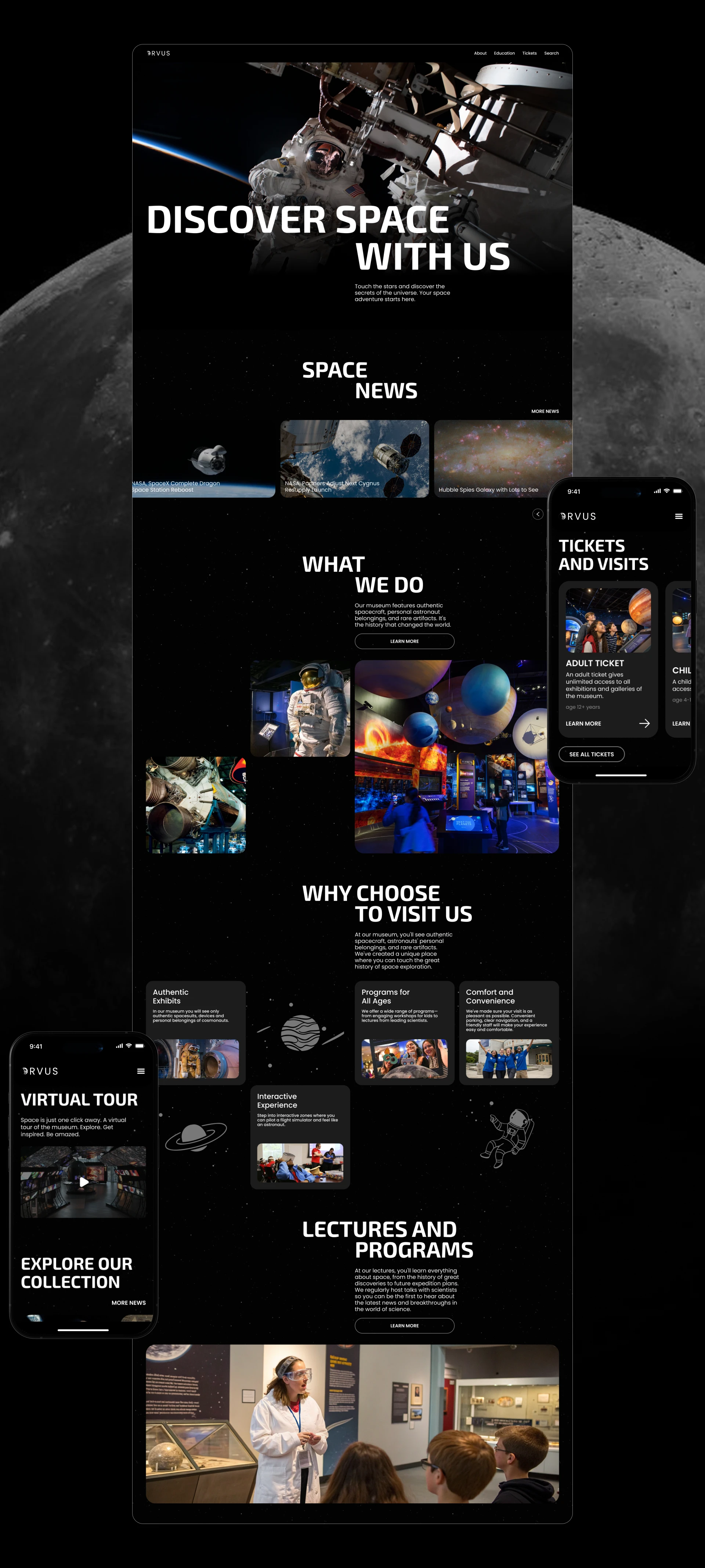 SPACE MUSEUM WEBSITE | UI/UX DESIGN | CORPORATE — Изображение №3 — Интерфейсы, Анимация на Dprofile
