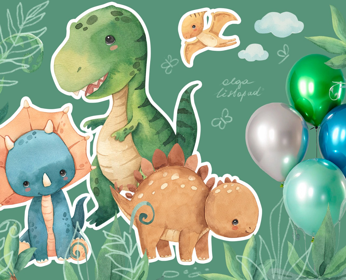Акварельные иллюстрации динозавров на Dprofile